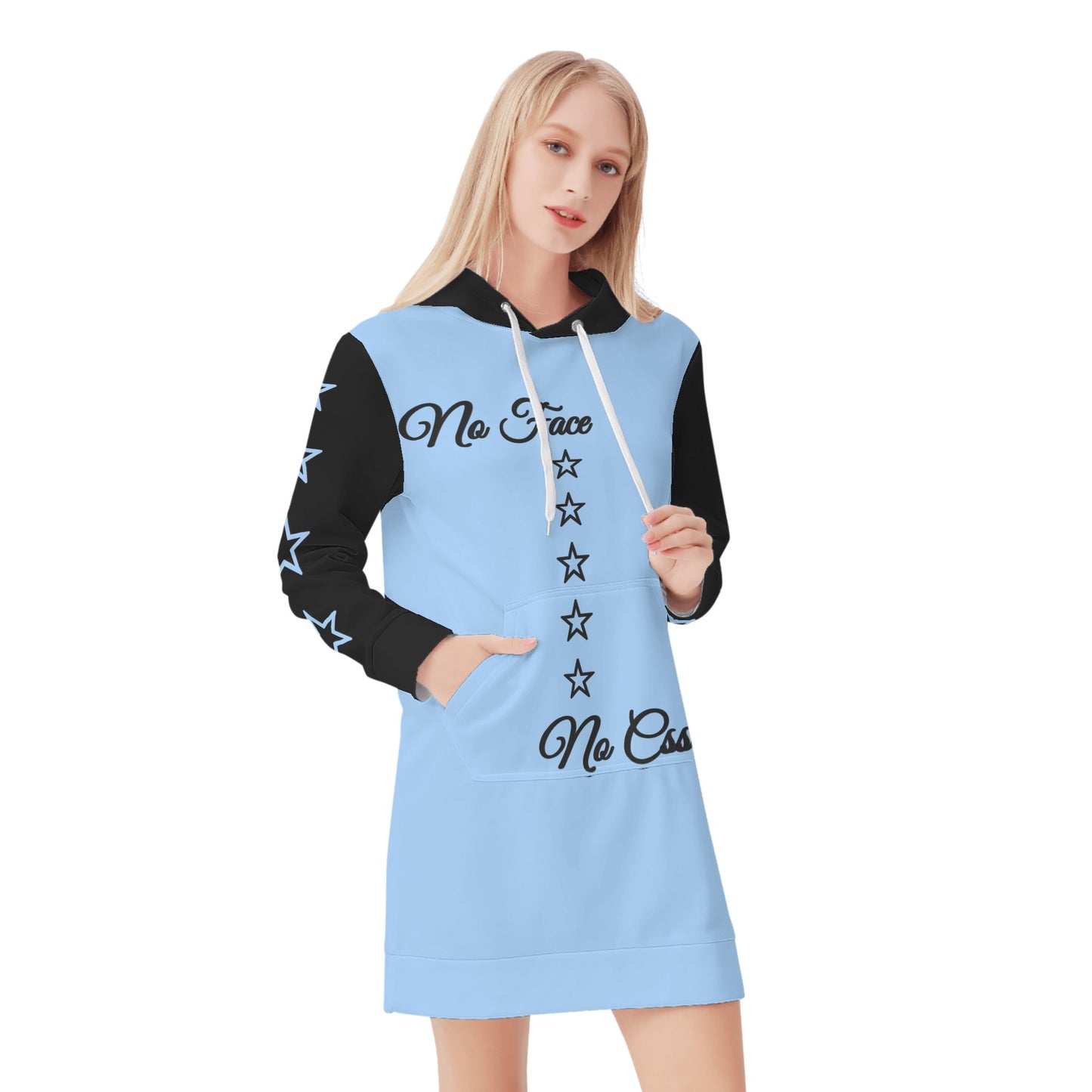 No Face, No Case Womens Sky Blue Hoodie Dress