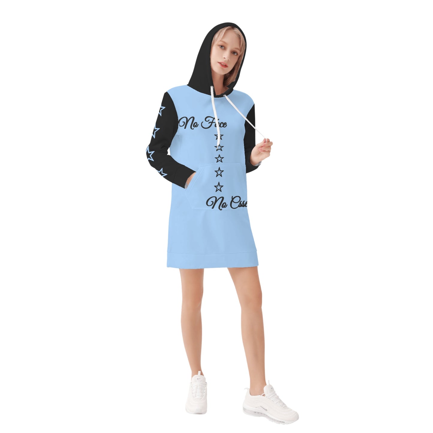 No Face, No Case Womens Sky Blue Hoodie Dress