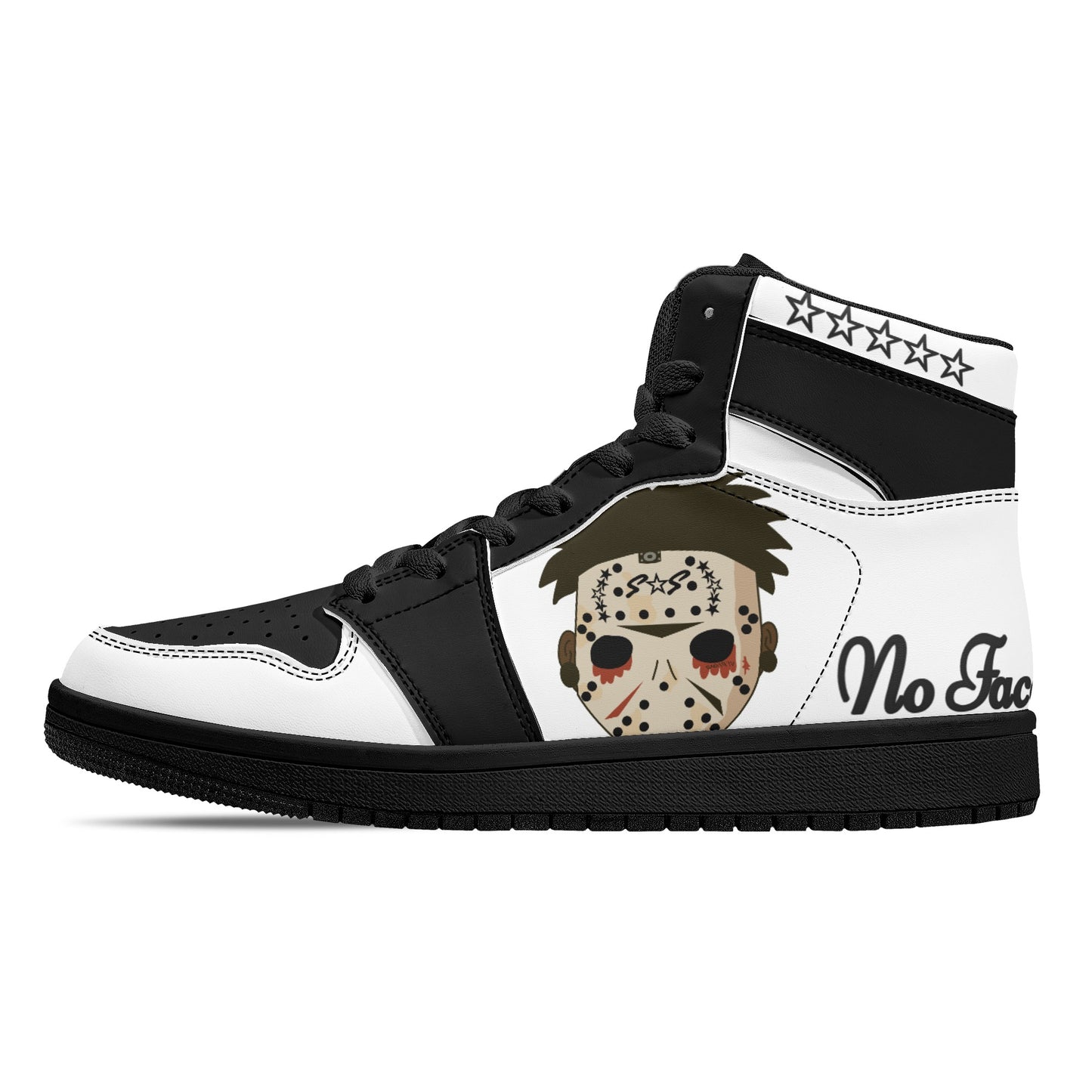 No Face, No Case Mens White/Black High Top Leather Star Kicks