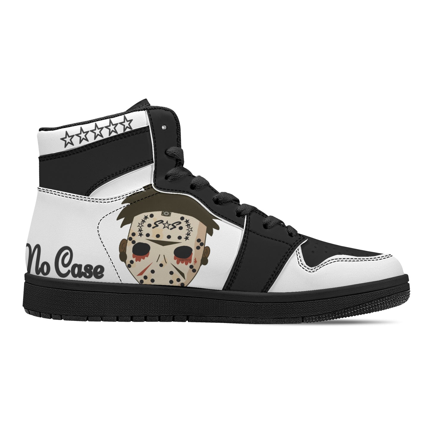 No Face, No Case Mens White/Black High Top Leather Star Kicks