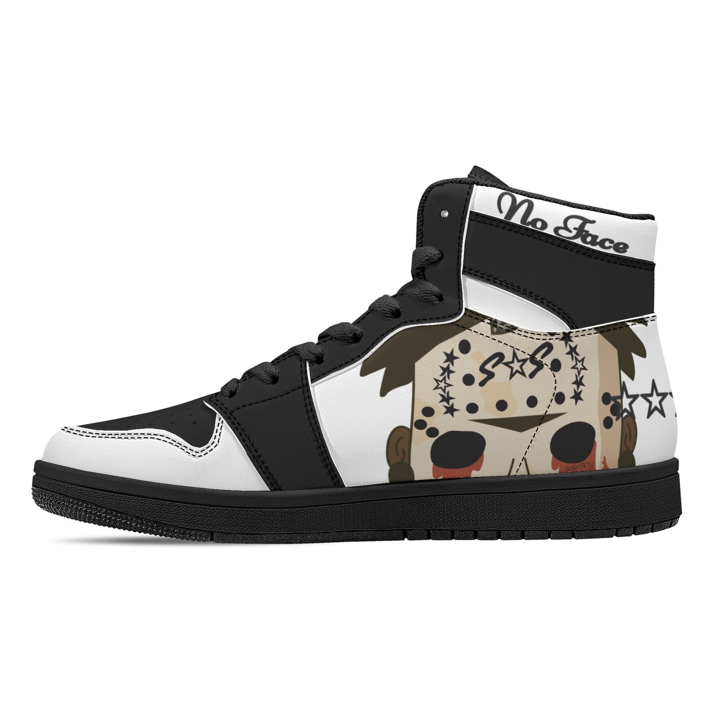 No Face, No Case Mens White/Black High Top Leather Star Kicks