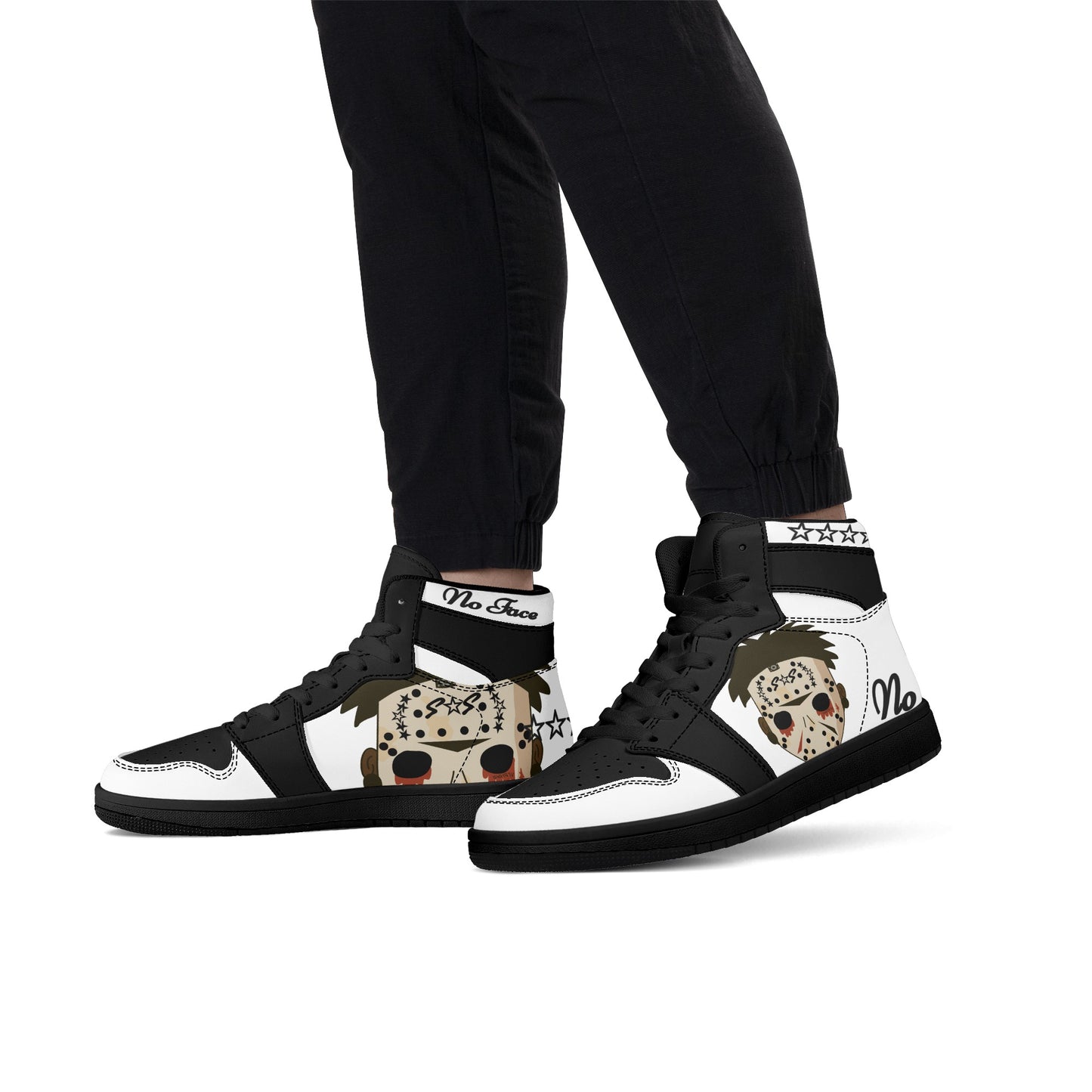 No Face, No Case Mens White/Black High Top Leather Star Kicks