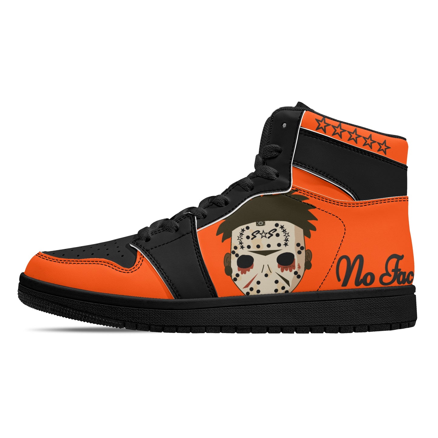 No Face, No Case Mens Dark Orange/Black High Top Leather Star Kicks