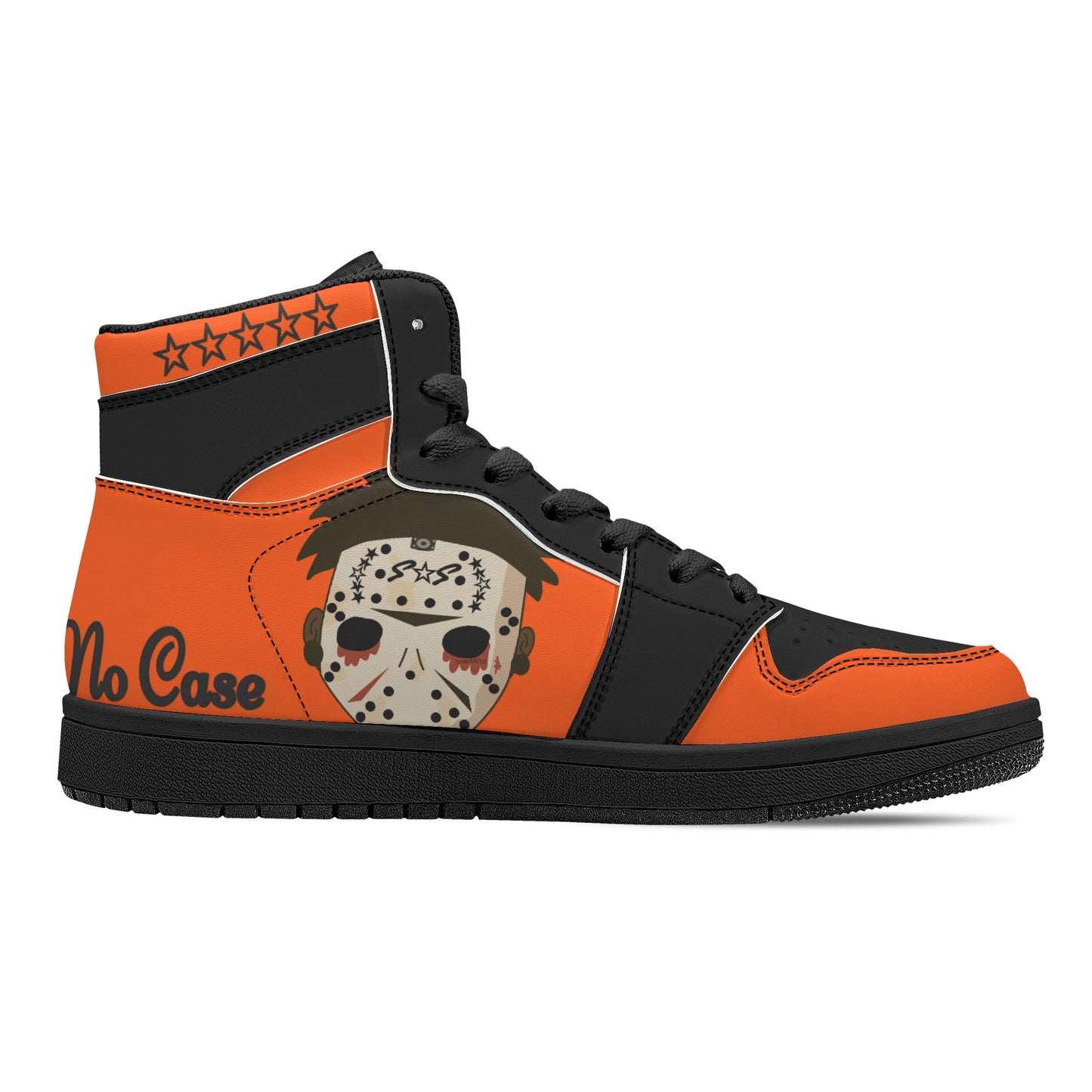 No Face, No Case Mens Dark Orange/Black High Top Leather Star Kicks