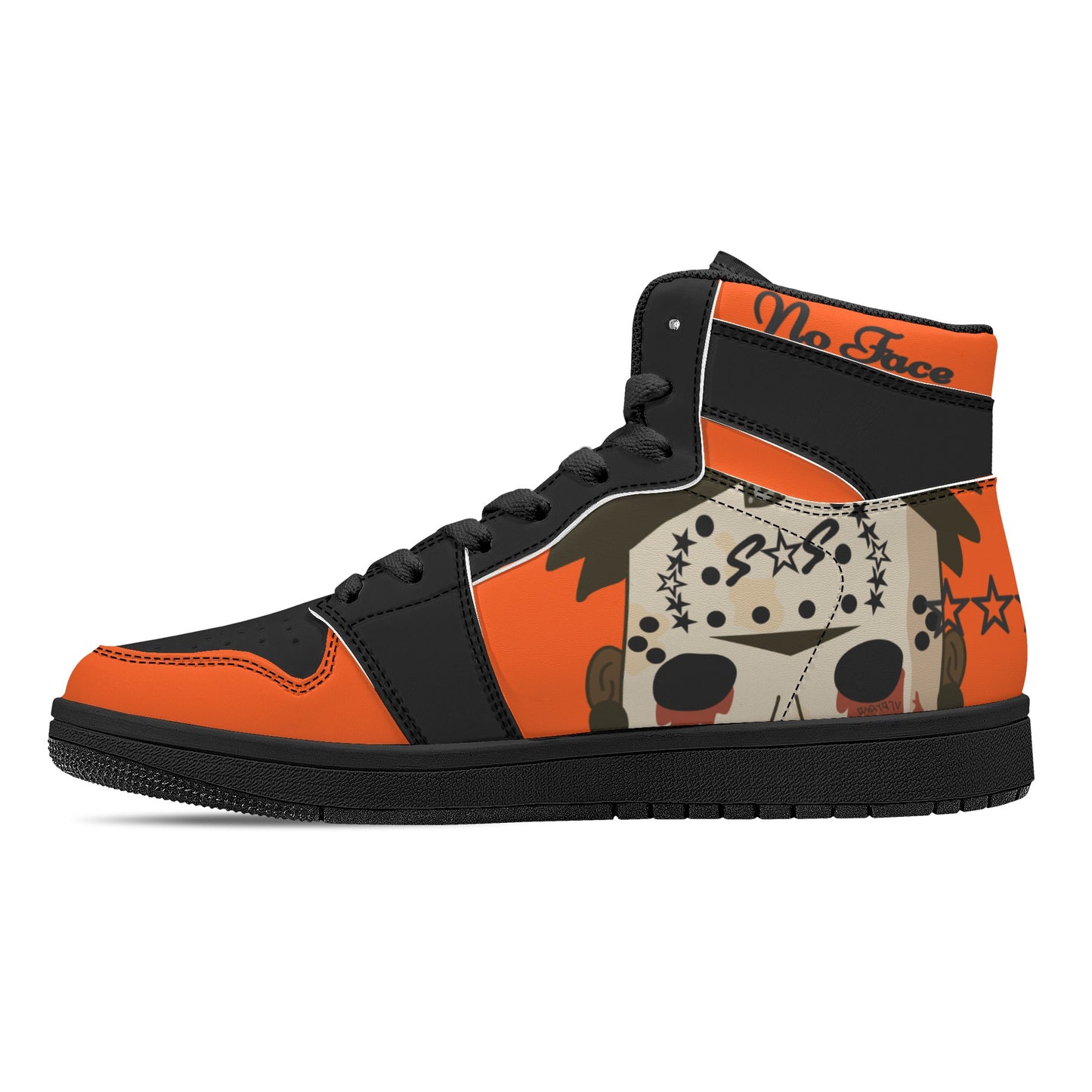 No Face, No Case Mens Dark Orange/Black High Top Leather Star Kicks