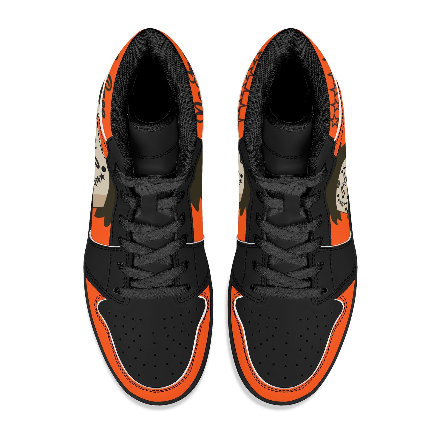 No Face, No Case Mens Dark Orange/Black High Top Leather Star Kicks