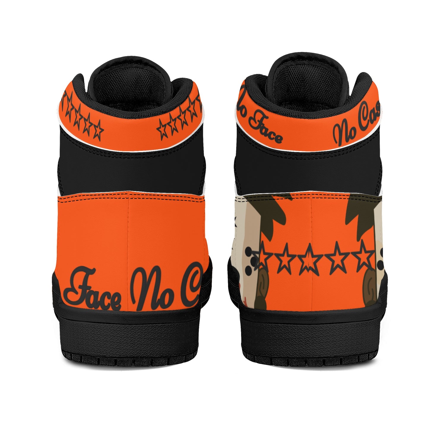 No Face, No Case Mens Dark Orange/Black High Top Leather Star Kicks