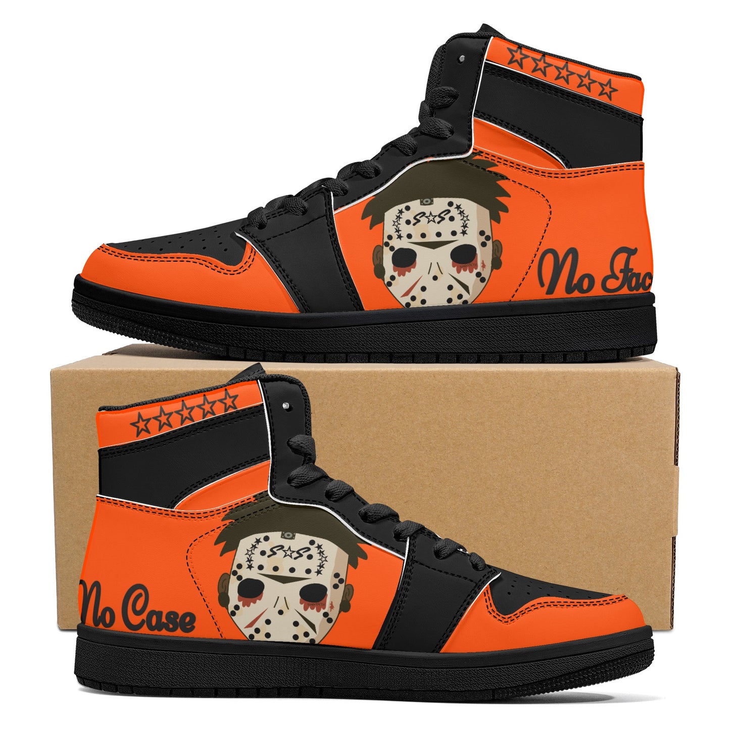 No Face, No Case Mens Dark Orange/Black High Top Leather Star Kicks