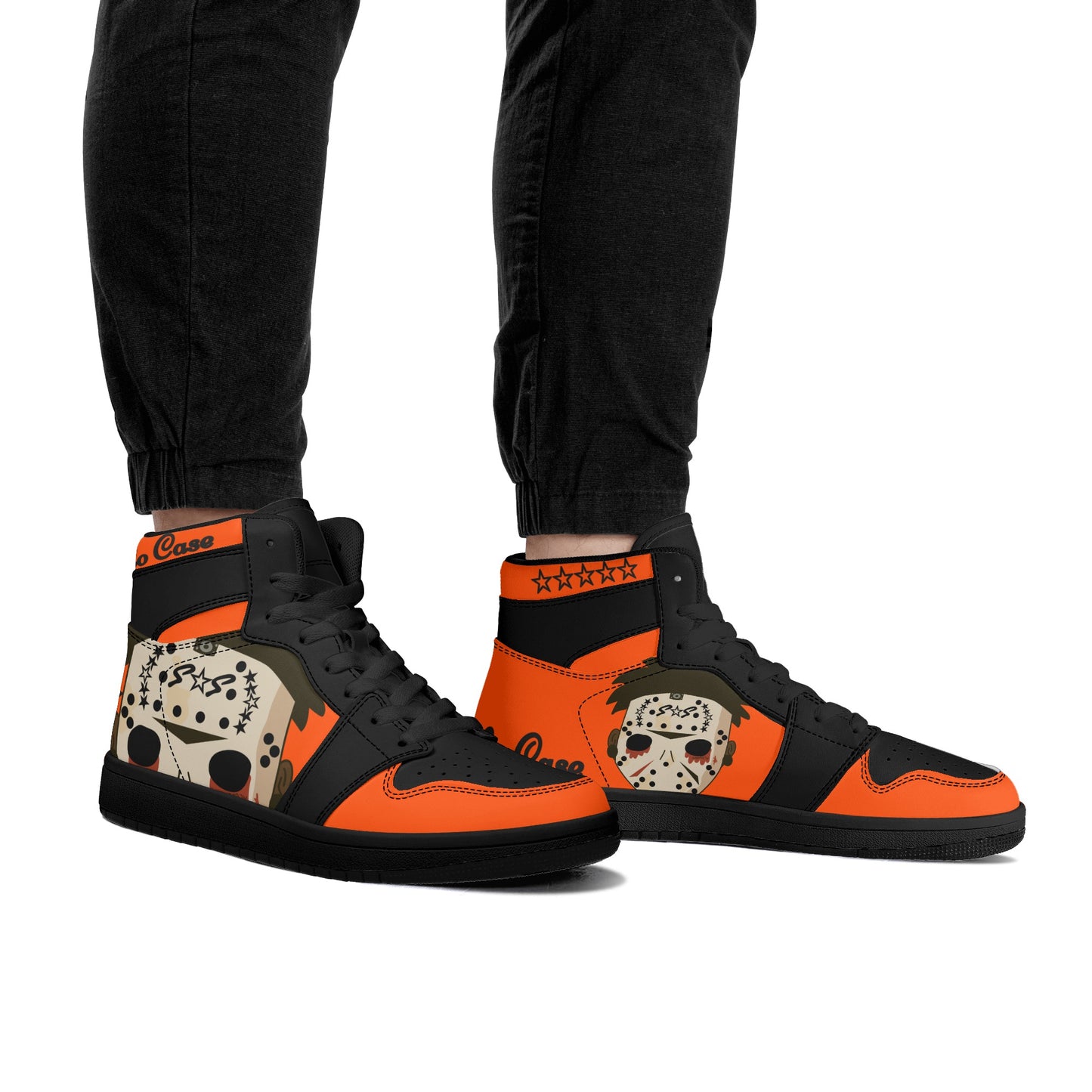 No Face, No Case Mens Dark Orange/Black High Top Leather Star Kicks