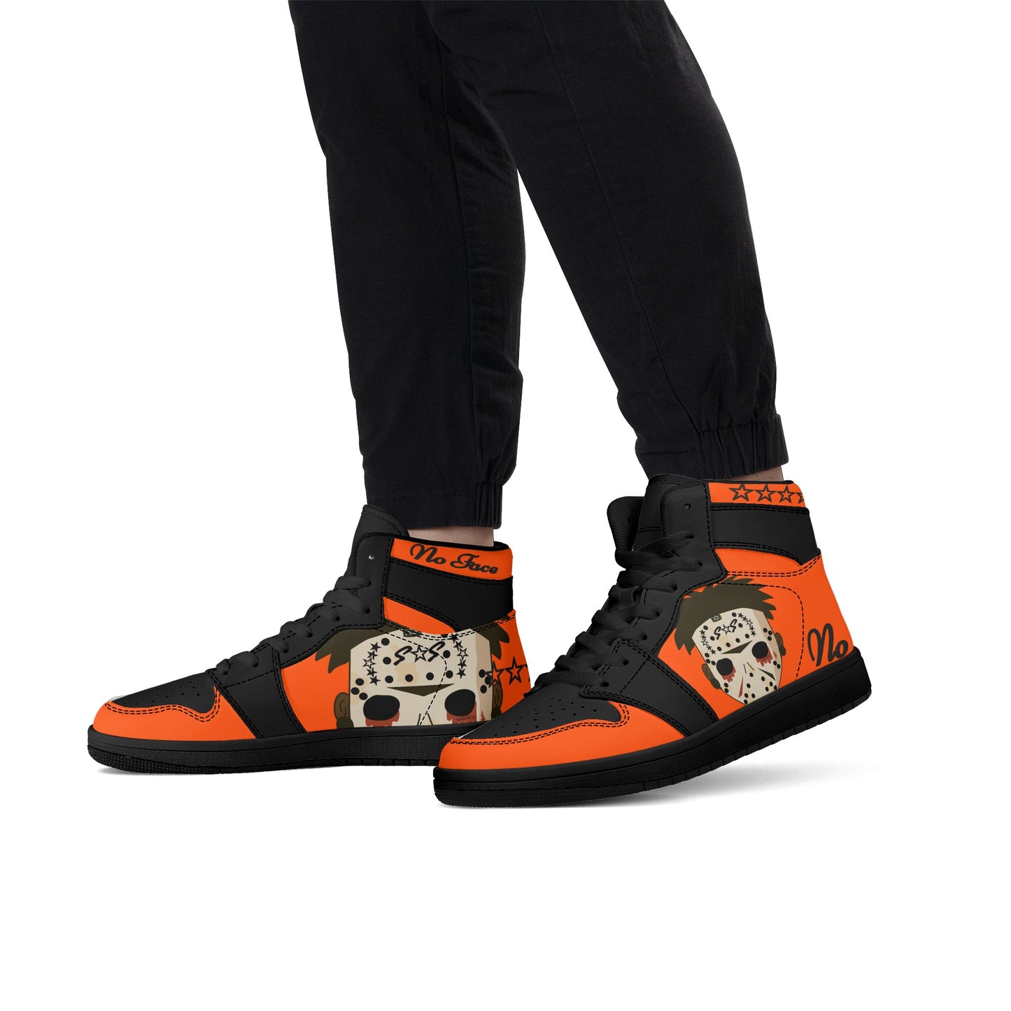 No Face, No Case Mens Dark Orange/Black High Top Leather Star Kicks