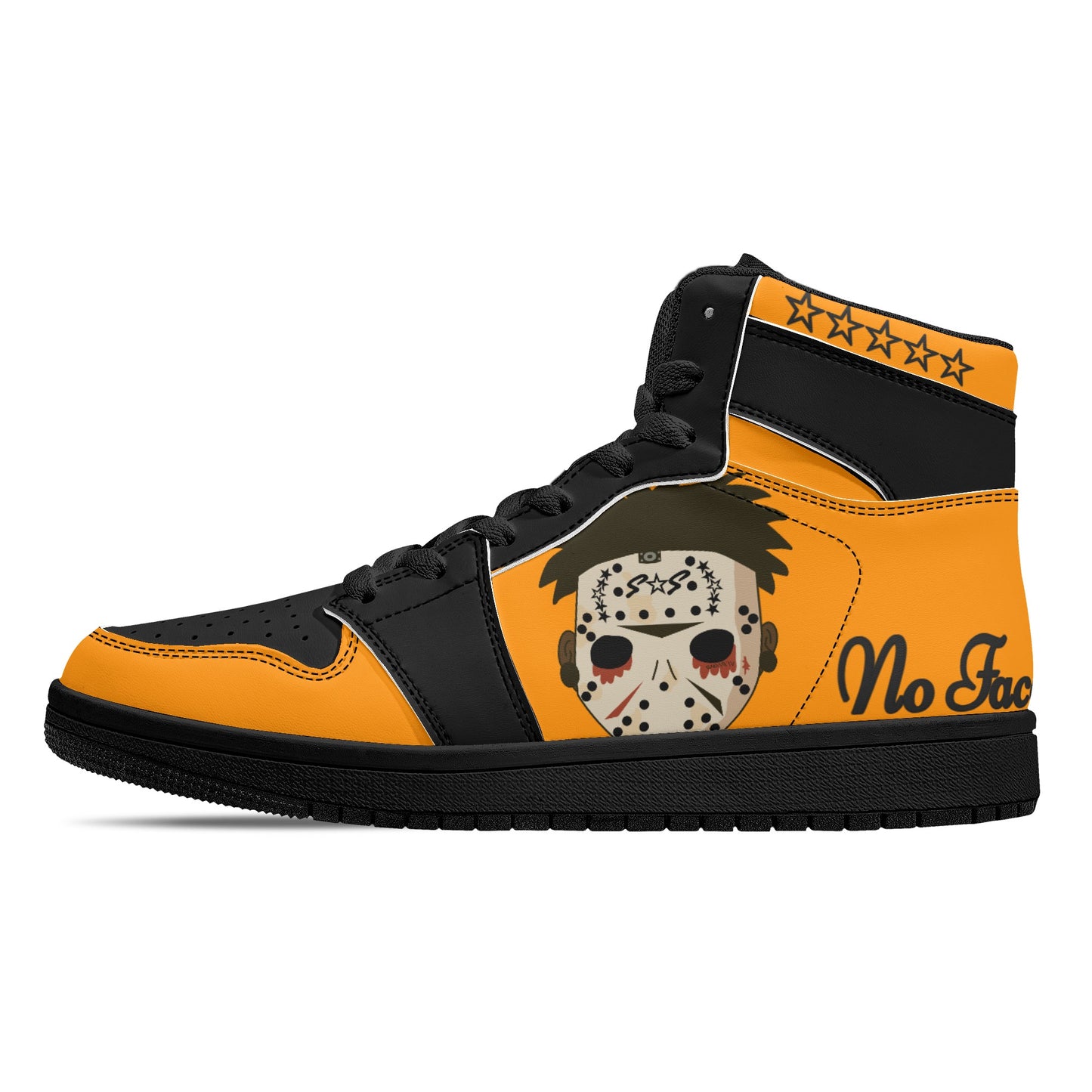 No Face, No Case Mens Orange/Black High Top Leather Star Kicks