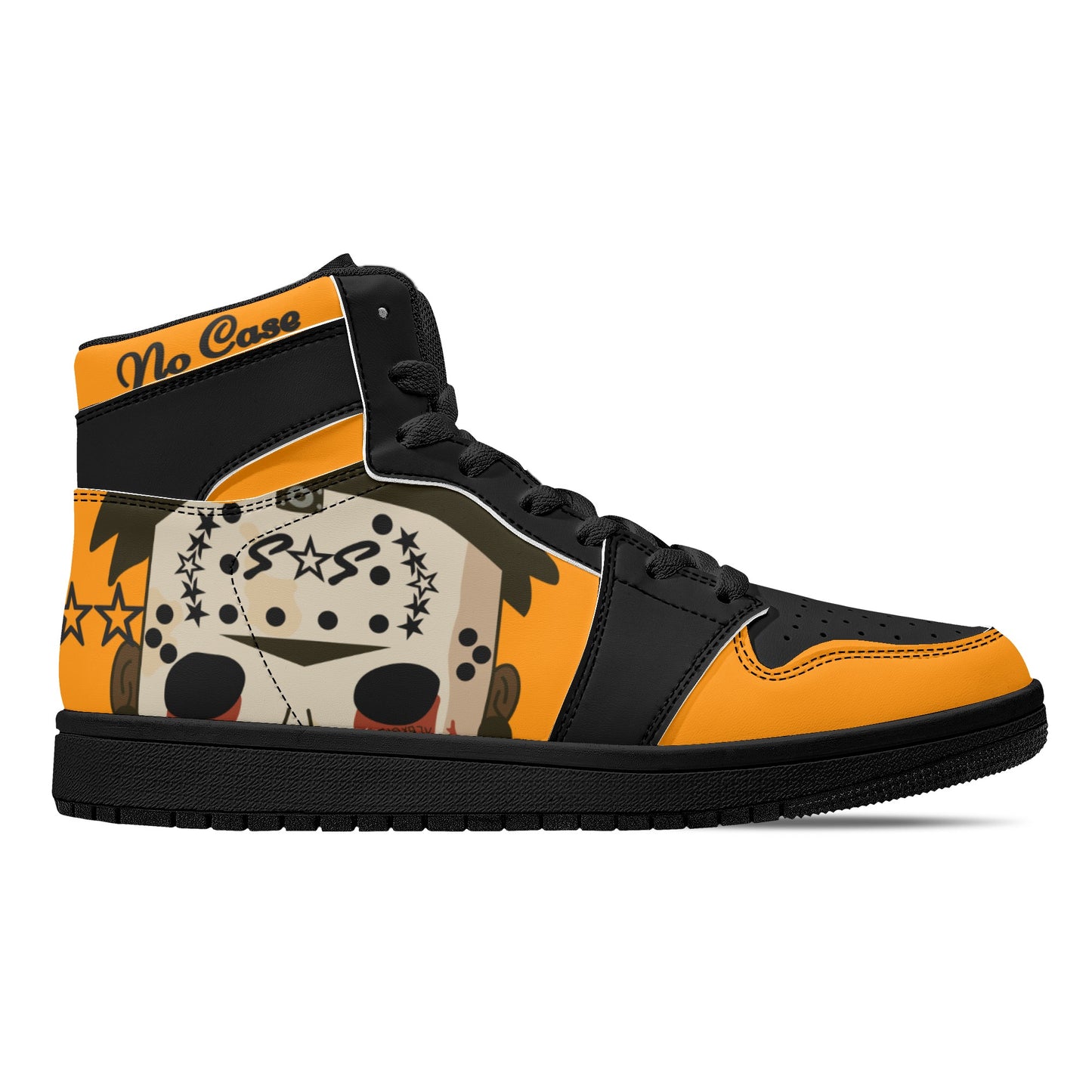 No Face, No Case Mens Orange/Black High Top Leather Star Kicks