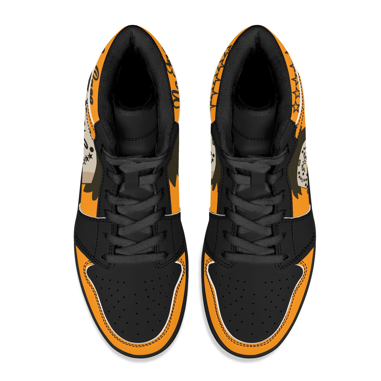 No Face, No Case Mens Orange/Black High Top Leather Star Kicks