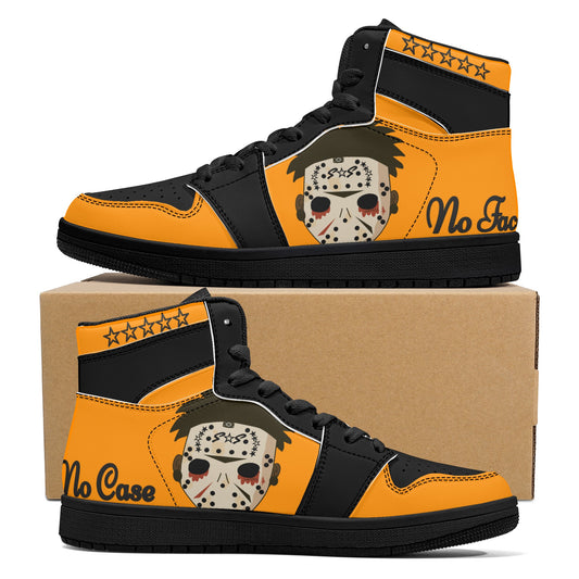 No Face, No Case Mens Orange/Black High Top Leather Star Kicks