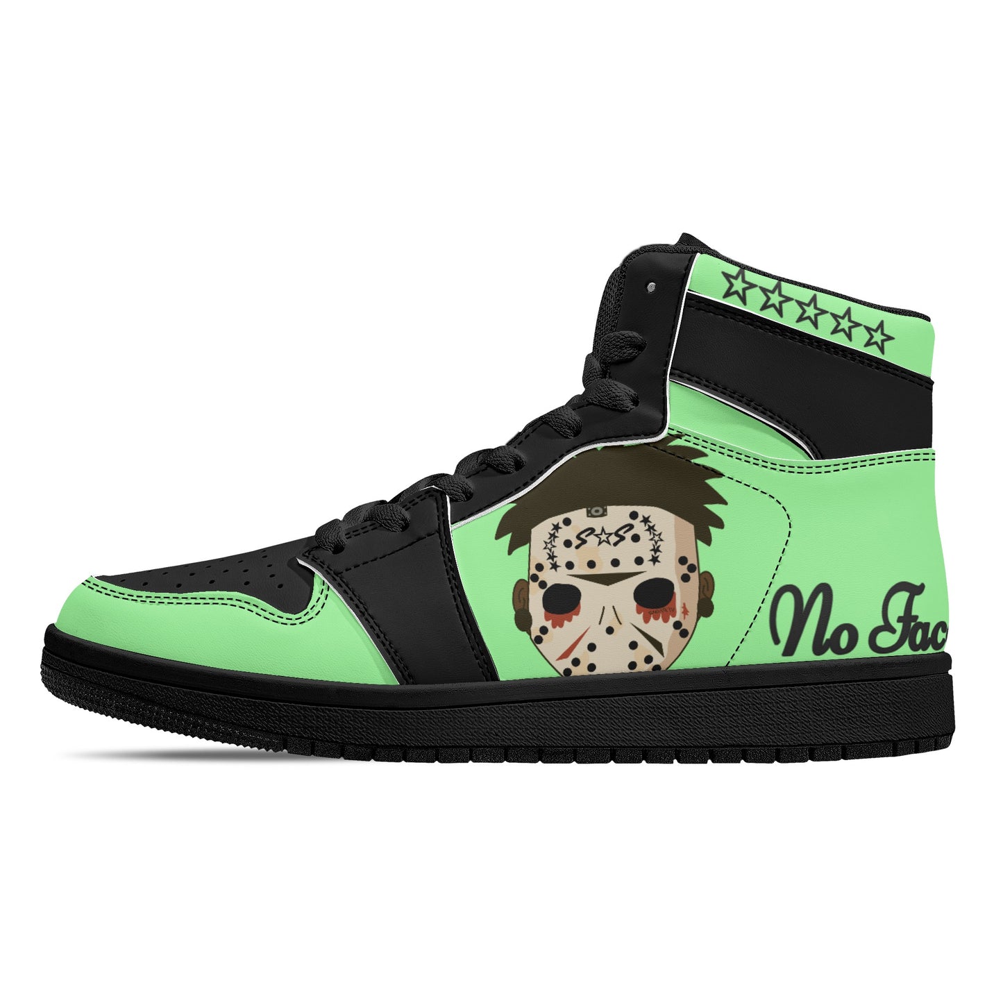 No Face, No Case Mens Mint Green/Black High Top Leather Star Kicks