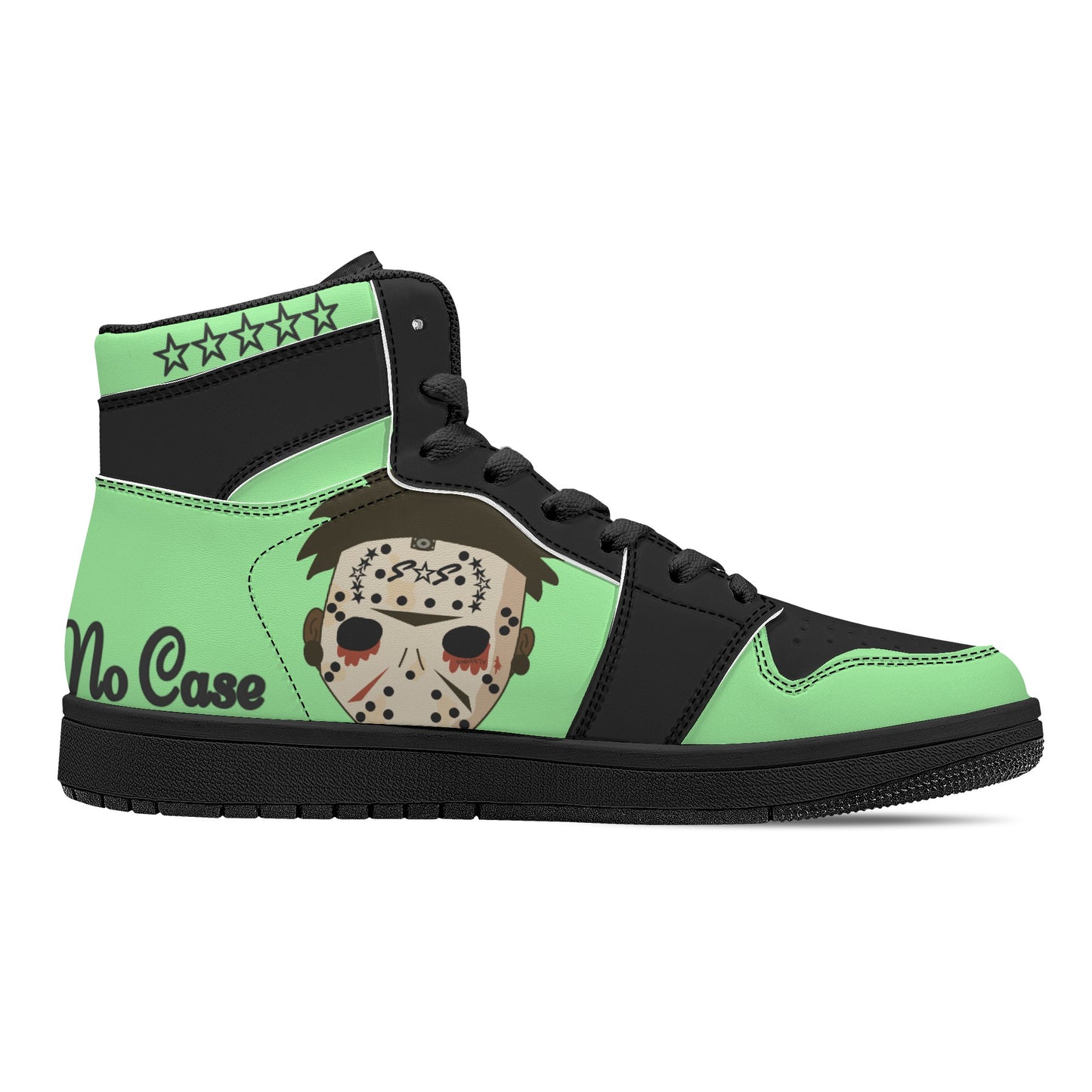 No Face, No Case Mens Mint Green/Black High Top Leather Star Kicks