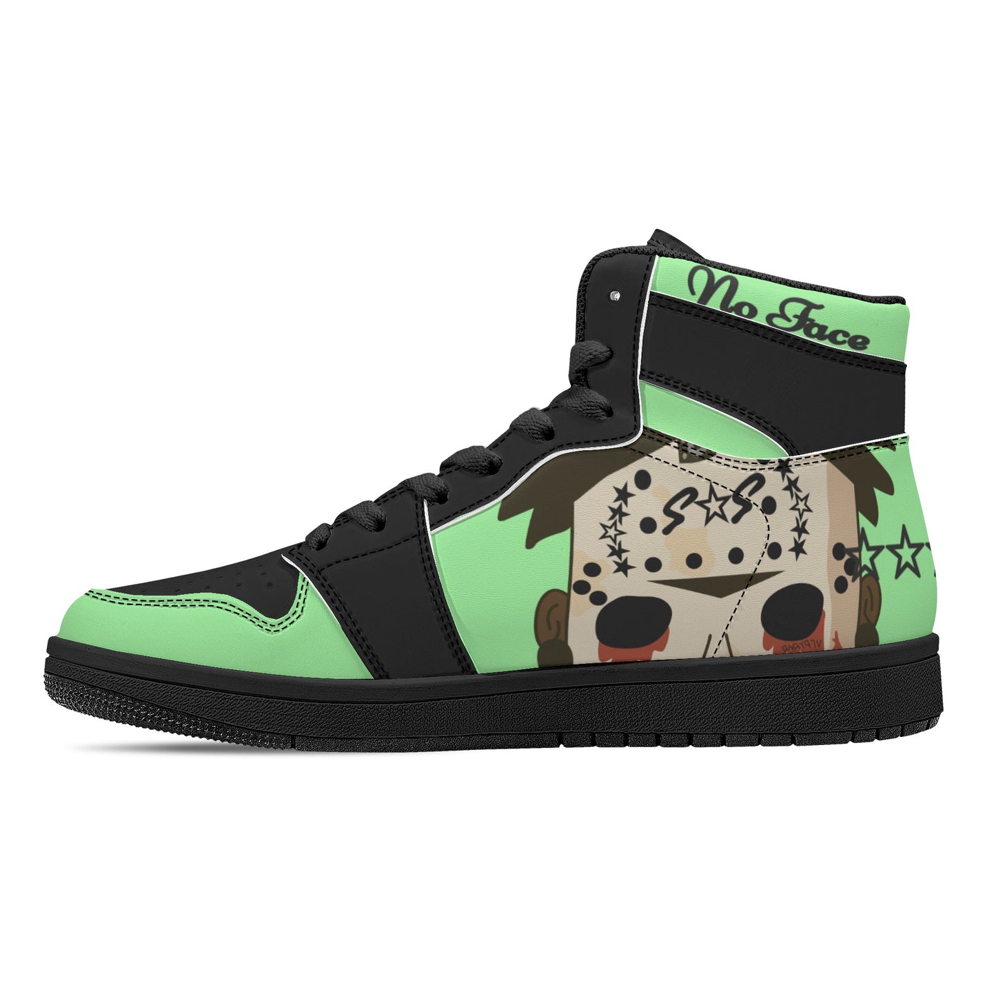 No Face, No Case Mens Mint Green/Black High Top Leather Star Kicks