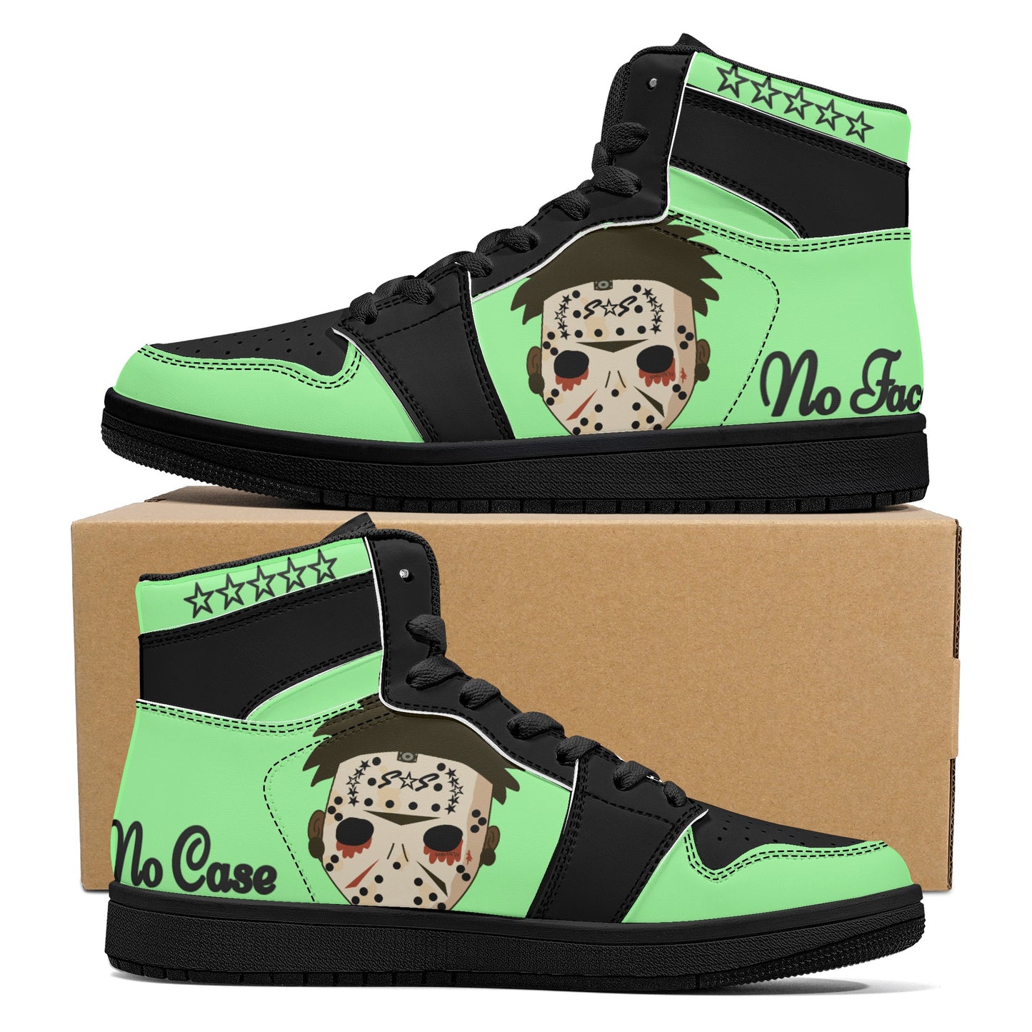 No Face, No Case Mens Mint Green/Black High Top Leather Star Kicks