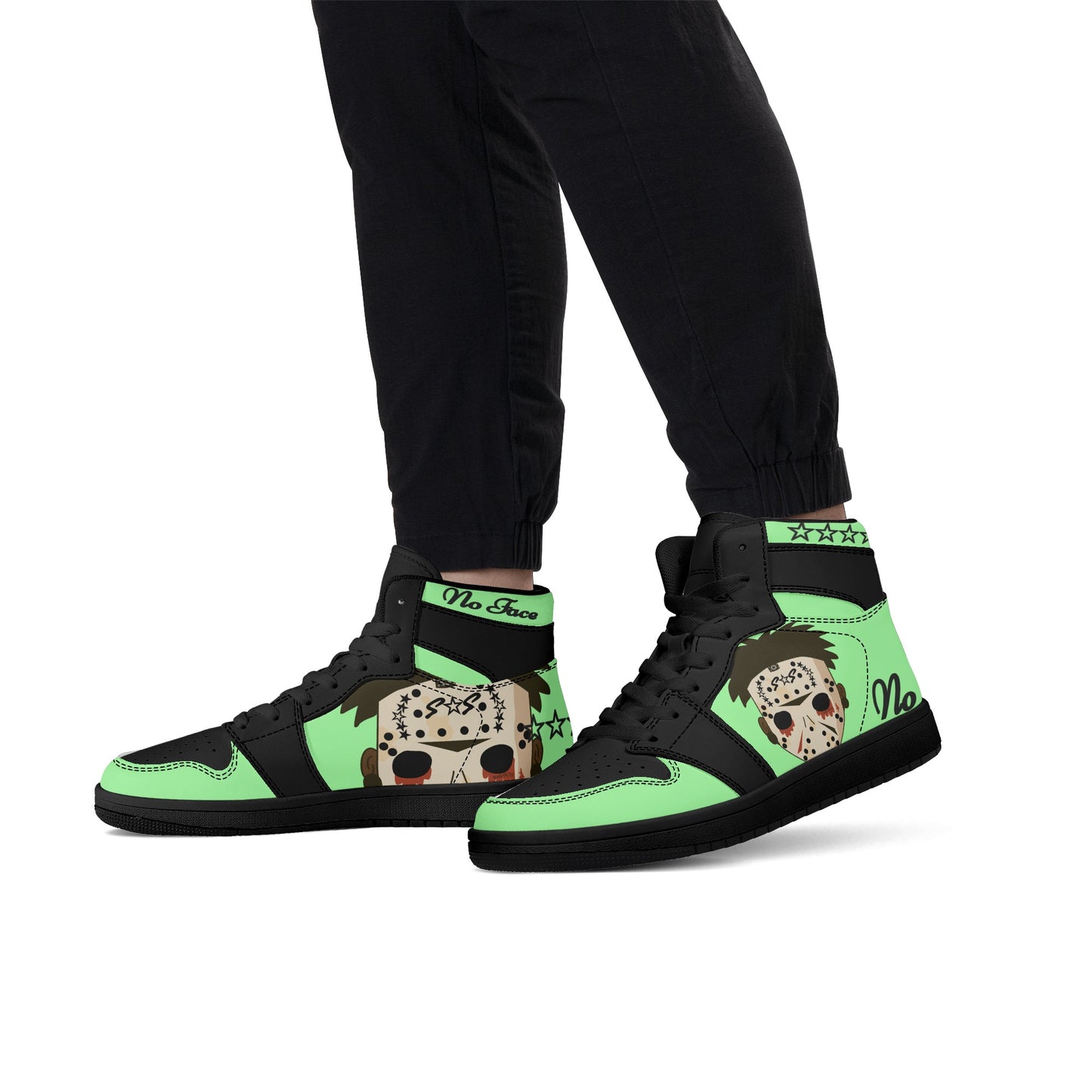 No Face, No Case Mens Mint Green/Black High Top Leather Star Kicks