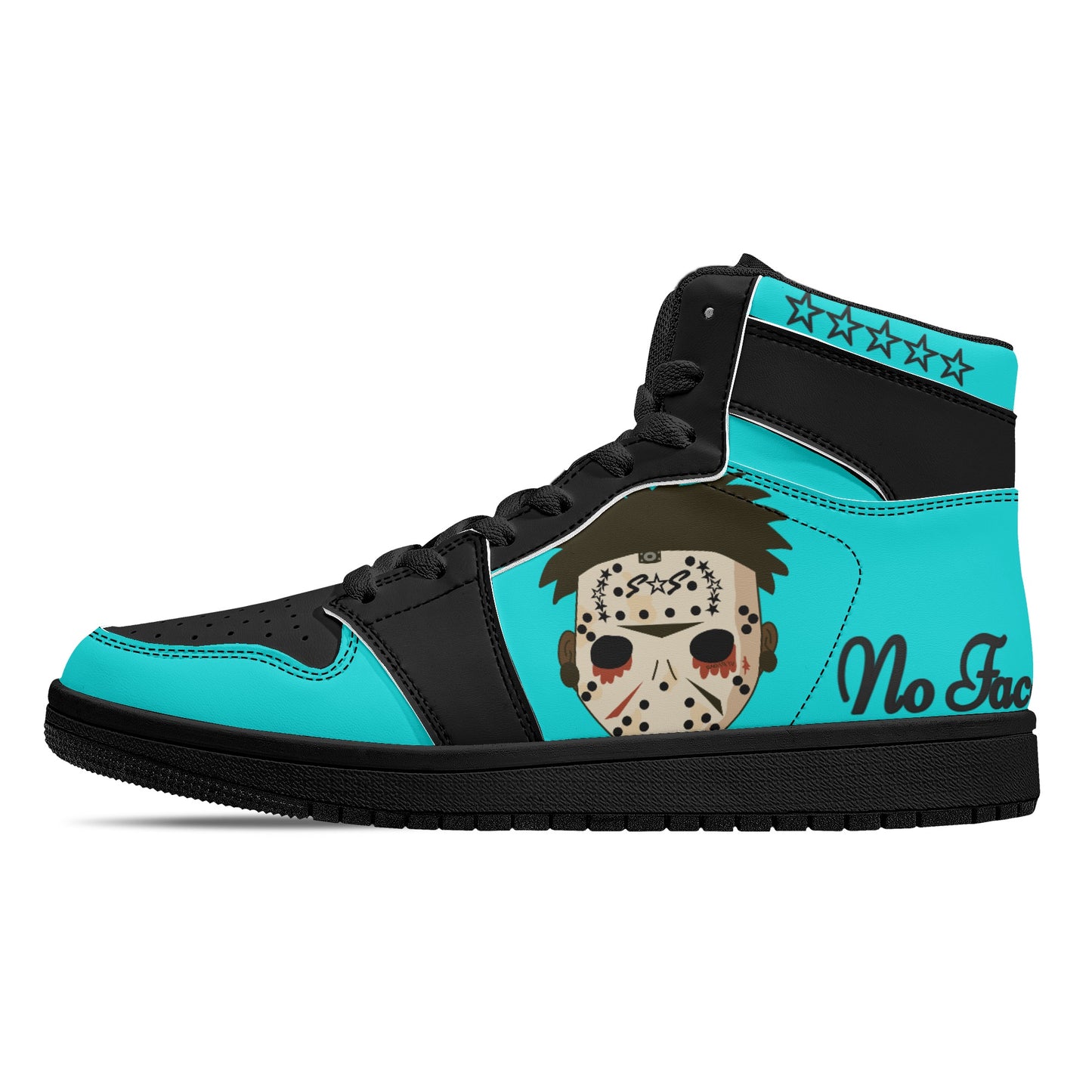 No Face, No Case Mens Turquoise/Black High Top Leather Star Kicks