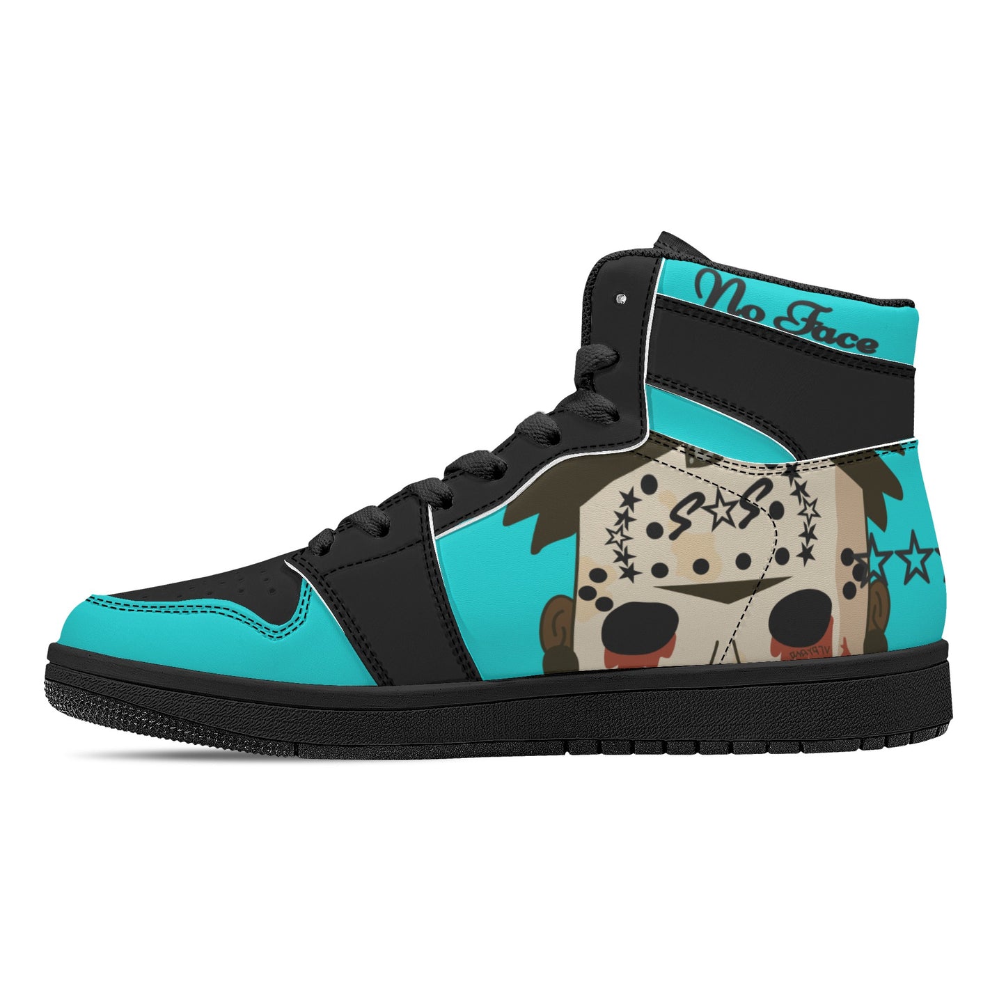 No Face, No Case Mens Turquoise/Black High Top Leather Star Kicks