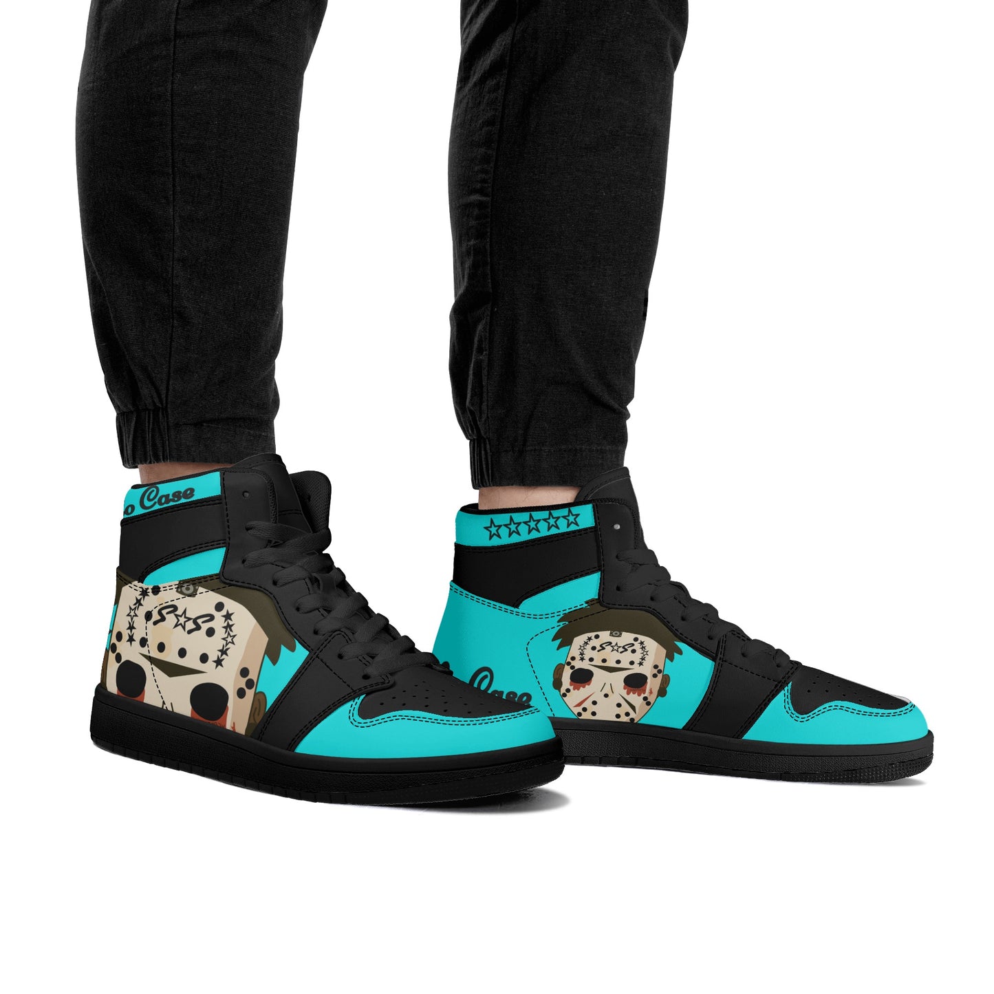 No Face, No Case Mens Turquoise/Black High Top Leather Star Kicks