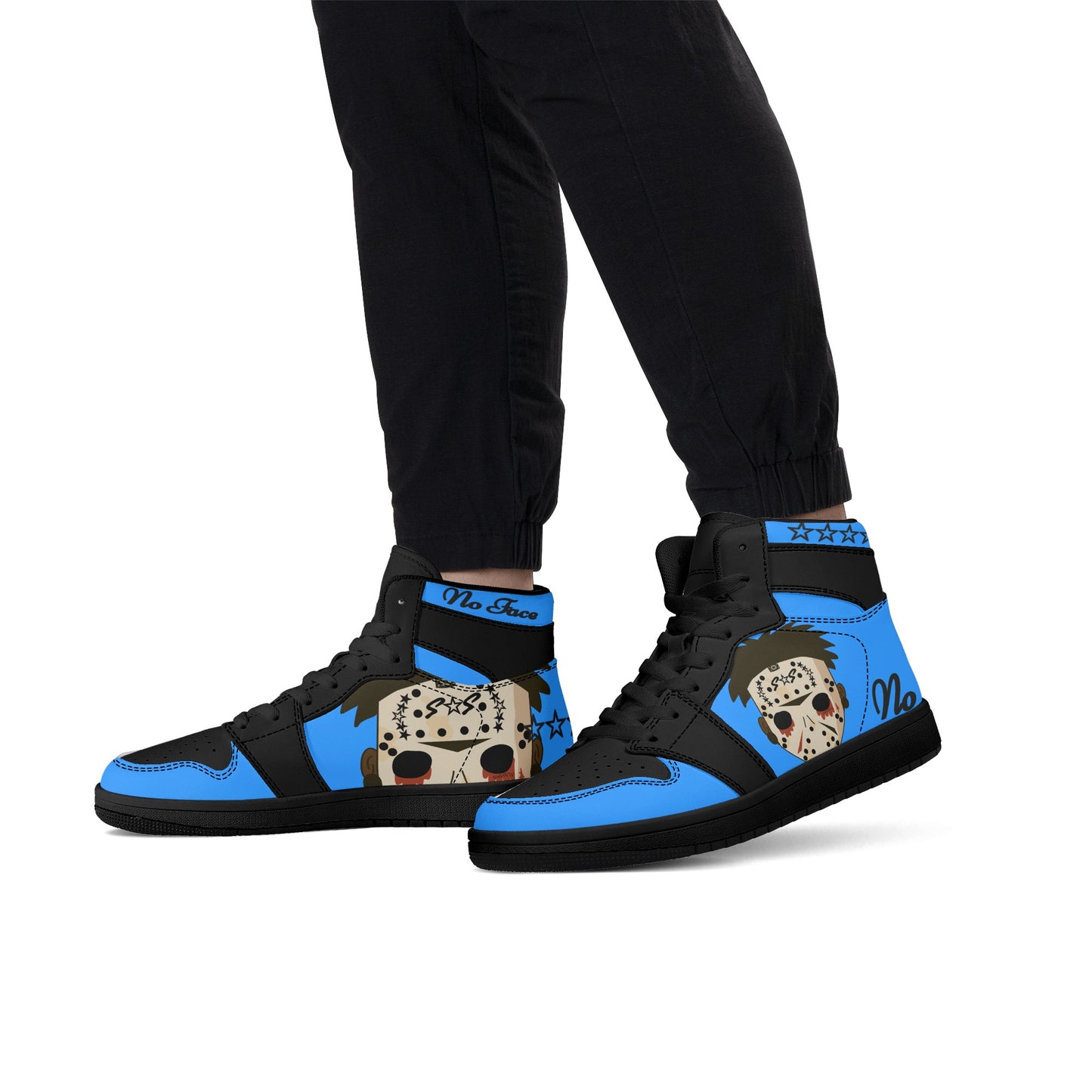 No Face, No Case Mens Blue/Black High Top Leather Star Kicks