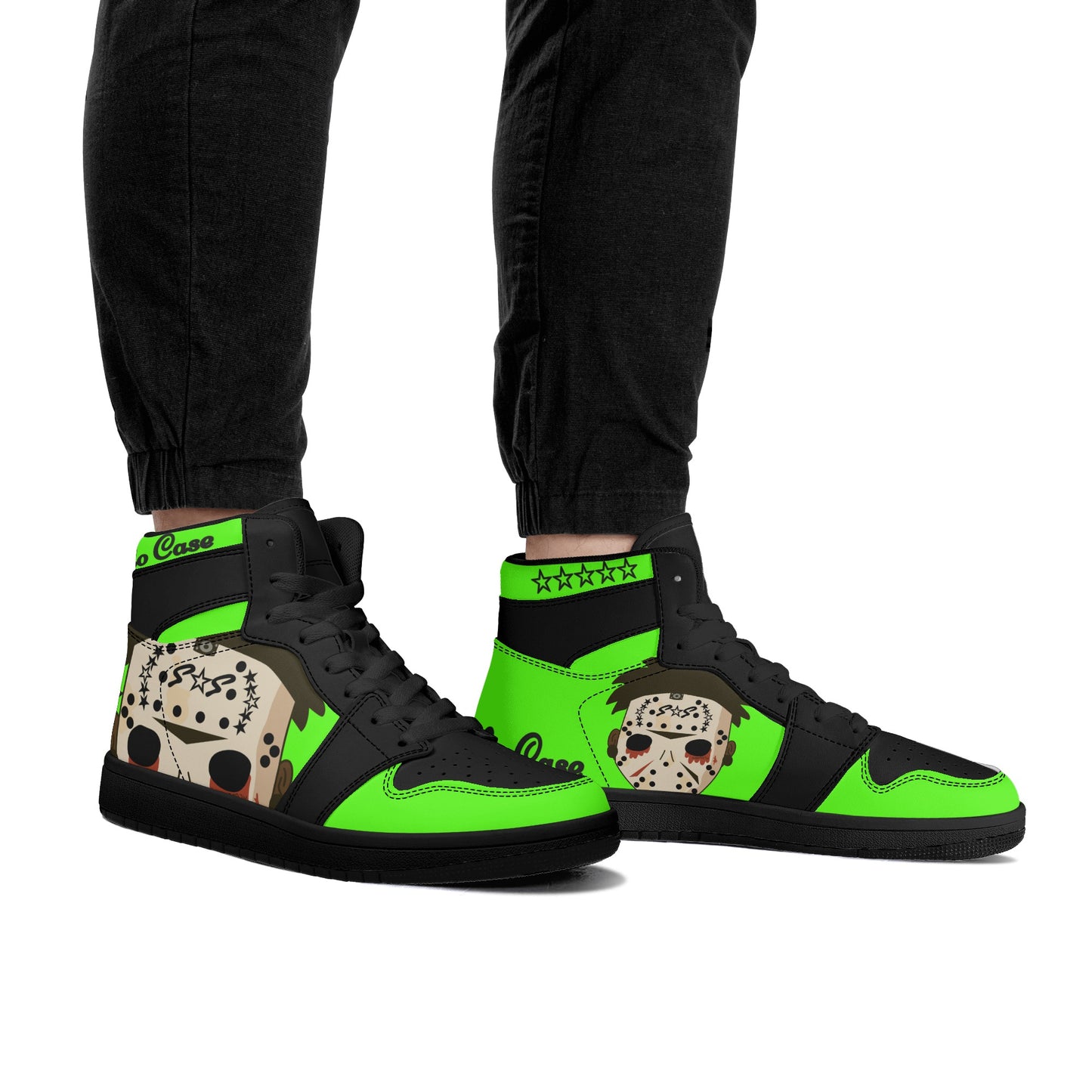 No Face, No Case Mens Goo Green/Black High Top Leather Star Kicks