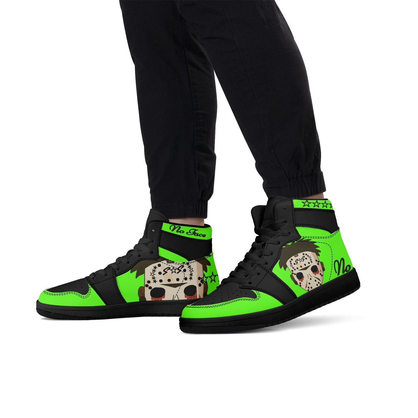 No Face, No Case Mens Goo Green/Black High Top Leather Star Kicks