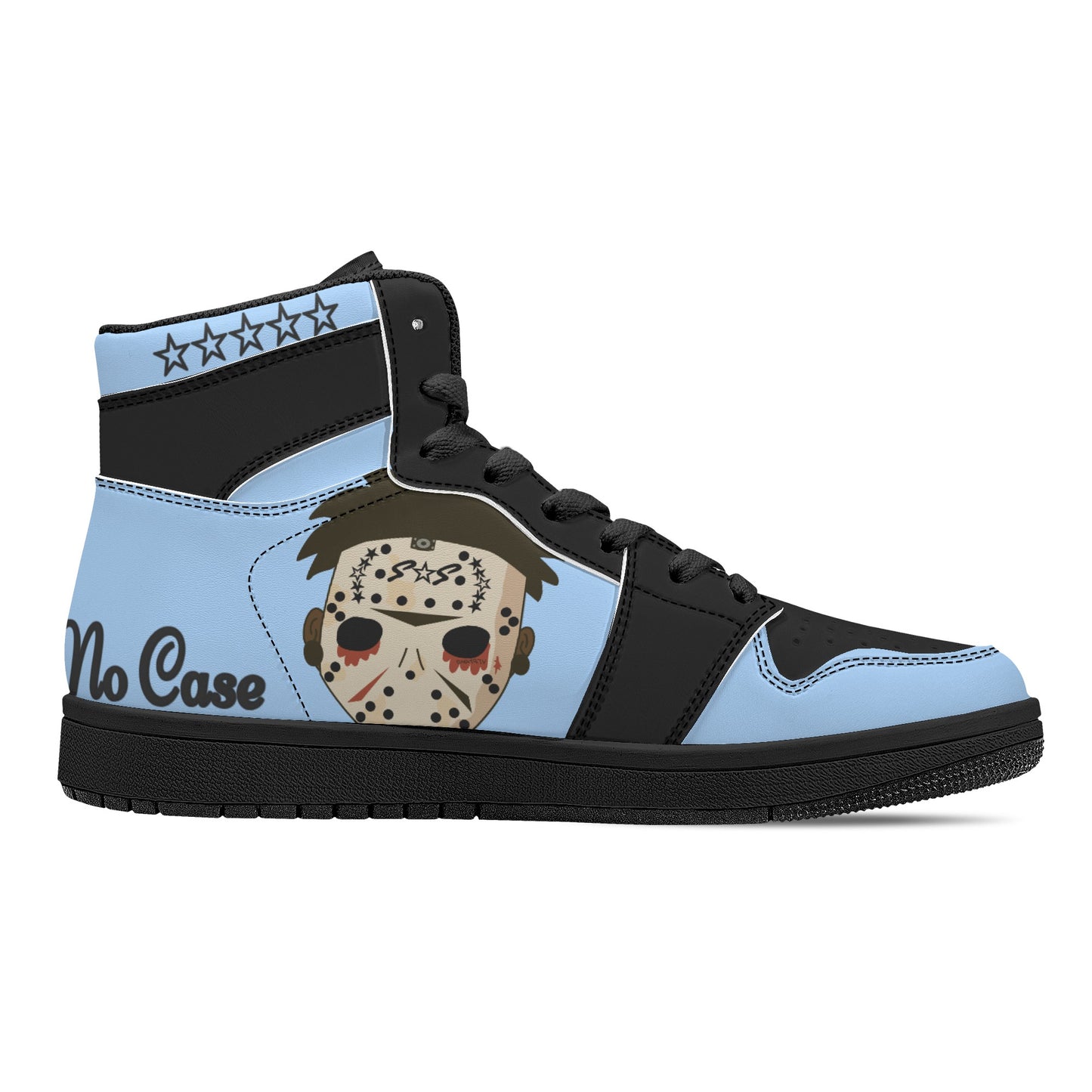 No Face, No Case Mens Sky Blue/Black High Top Leather Star Kicks