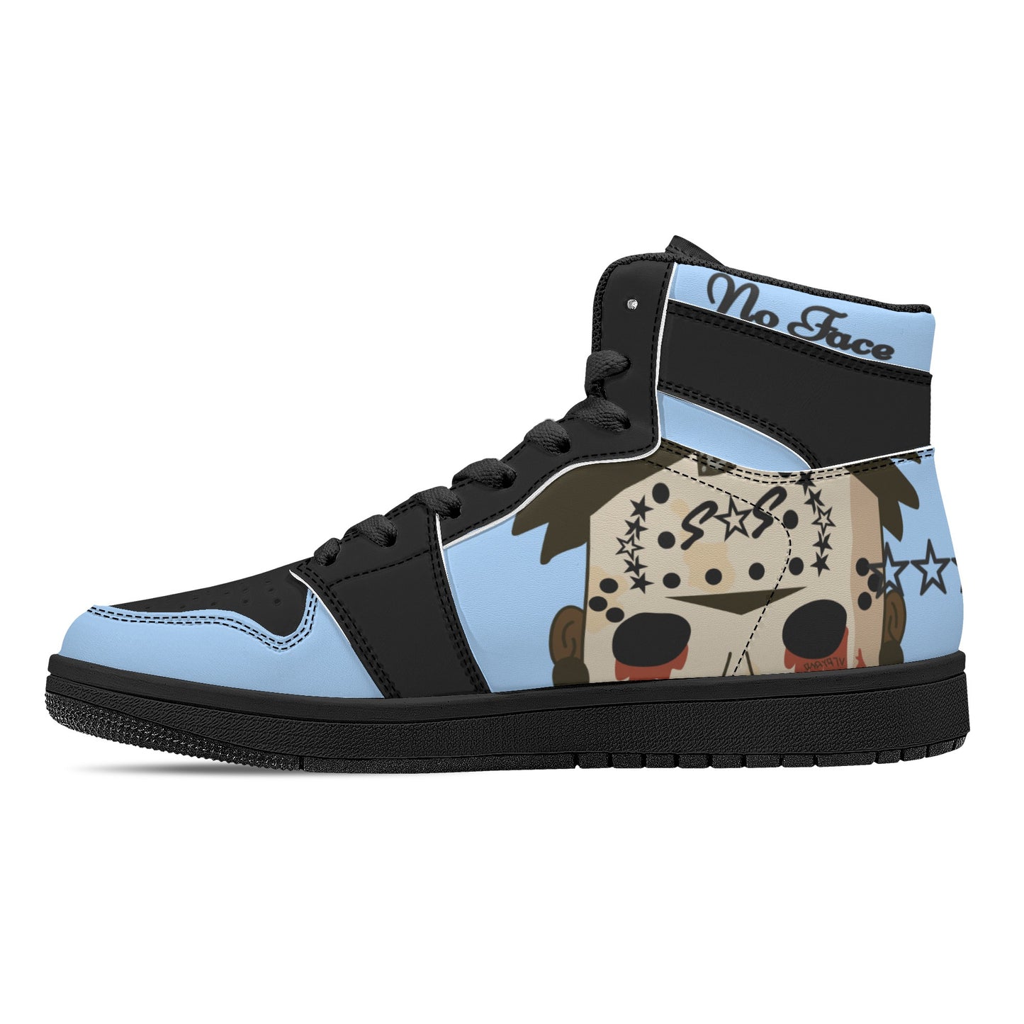 No Face, No Case Mens Sky Blue/Black High Top Leather Star Kicks