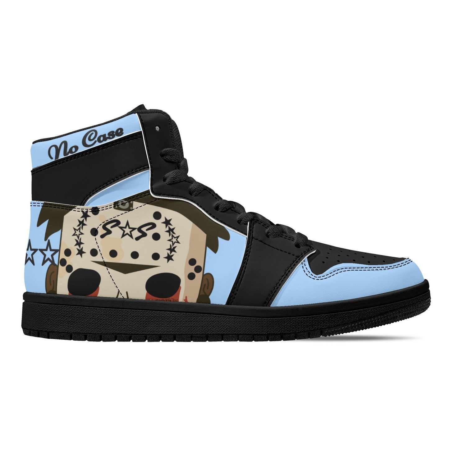 No Face, No Case Mens Sky Blue/Black High Top Leather Star Kicks