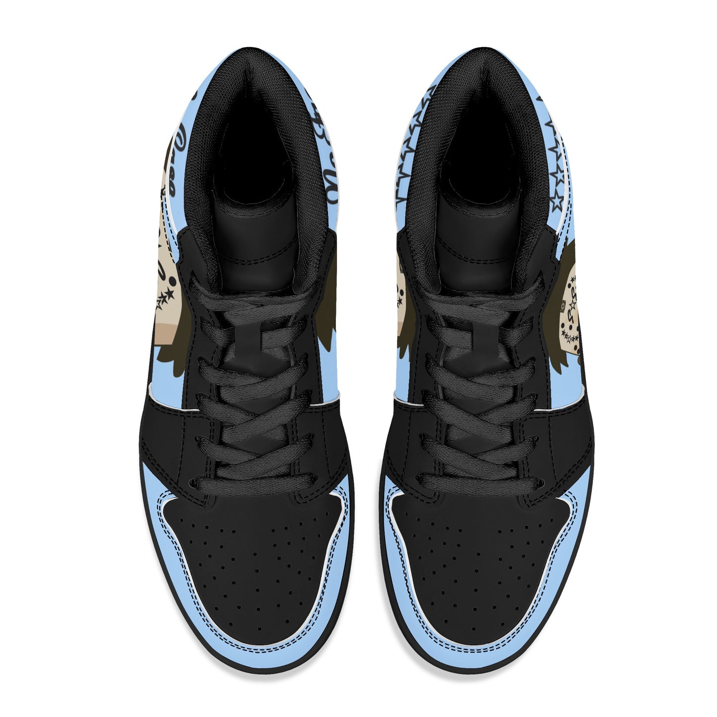 No Face, No Case Mens Sky Blue/Black High Top Leather Star Kicks