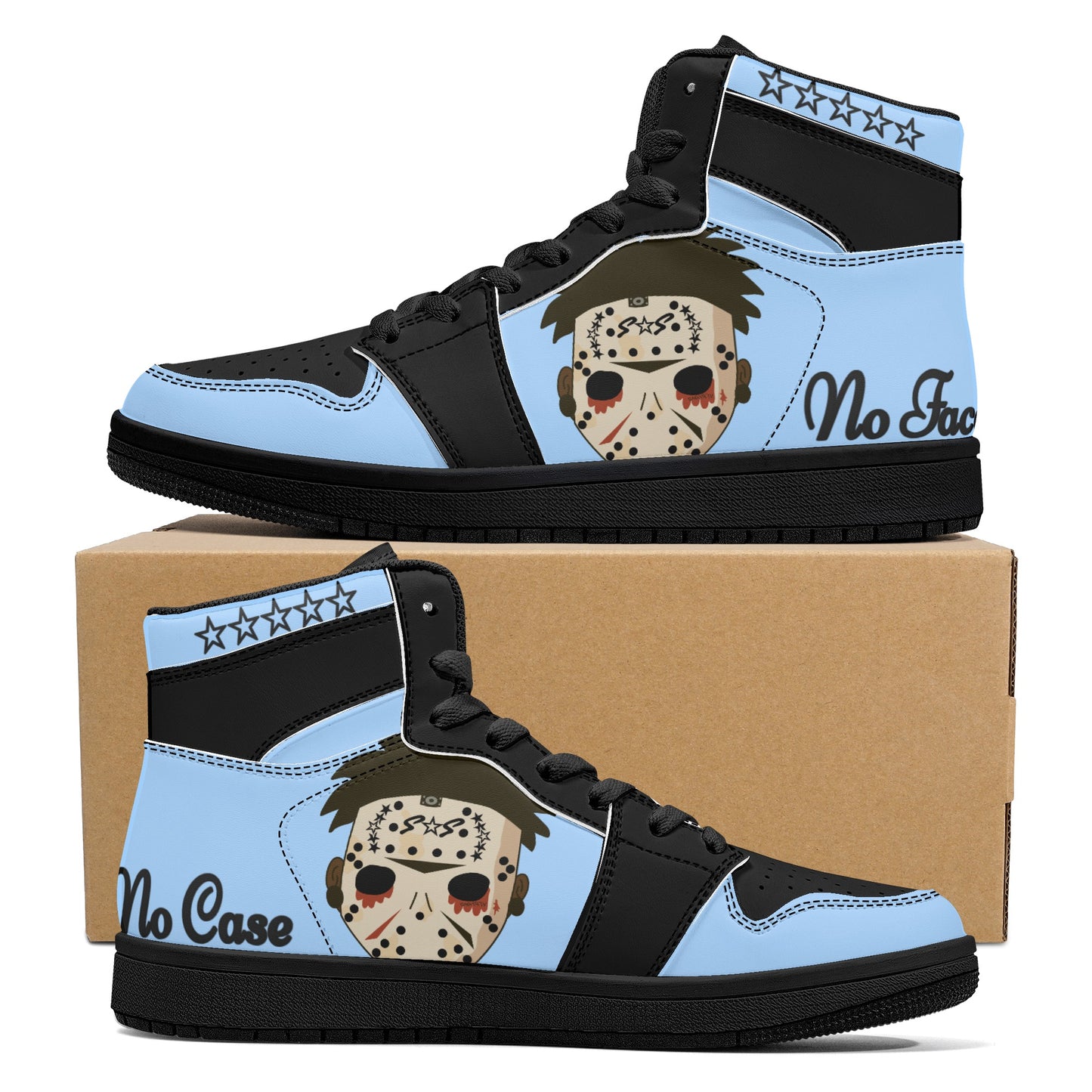 No Face, No Case Mens Sky Blue/Black High Top Leather Star Kicks