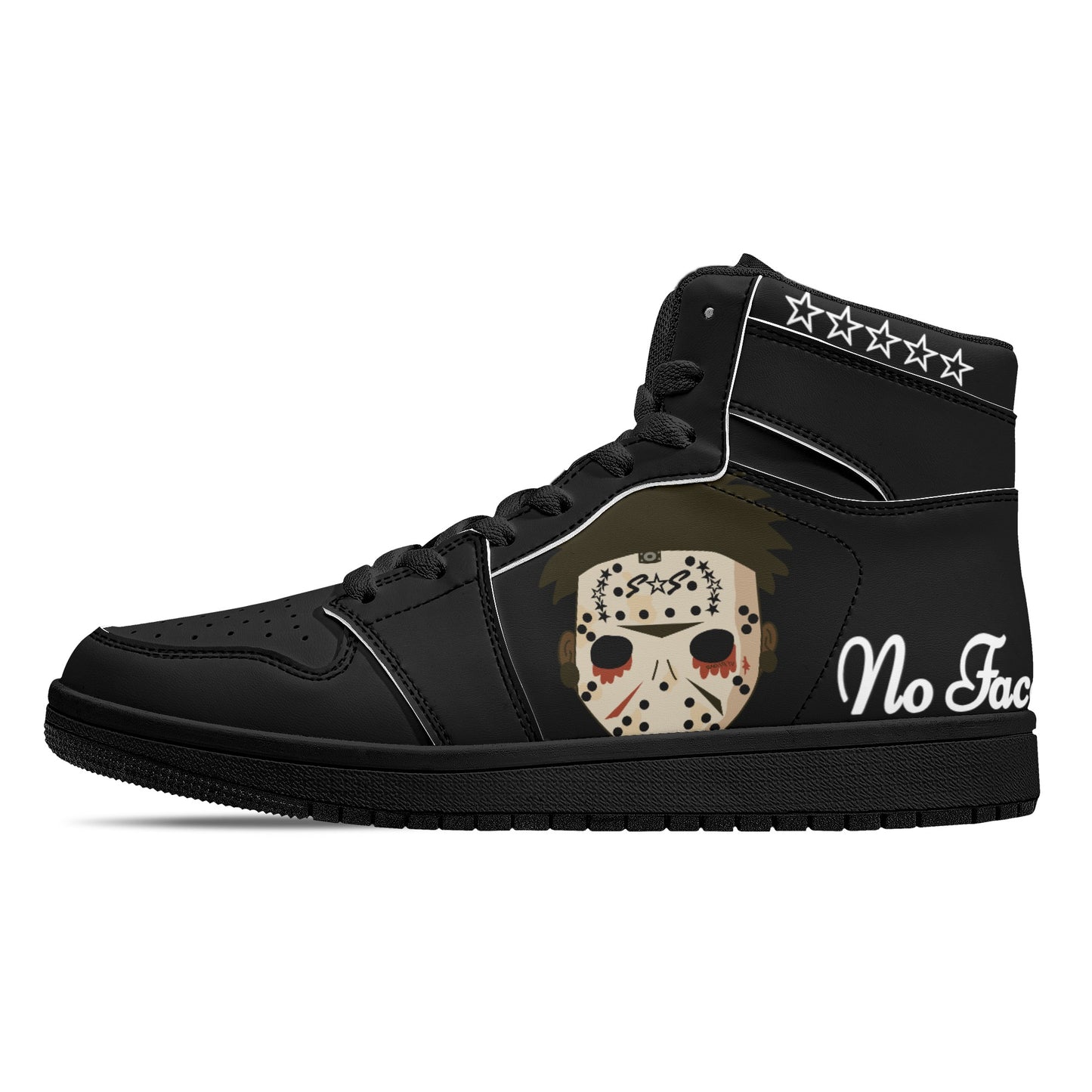 No Face, No Case Mens Black/Black High Top Leather Star Kicks