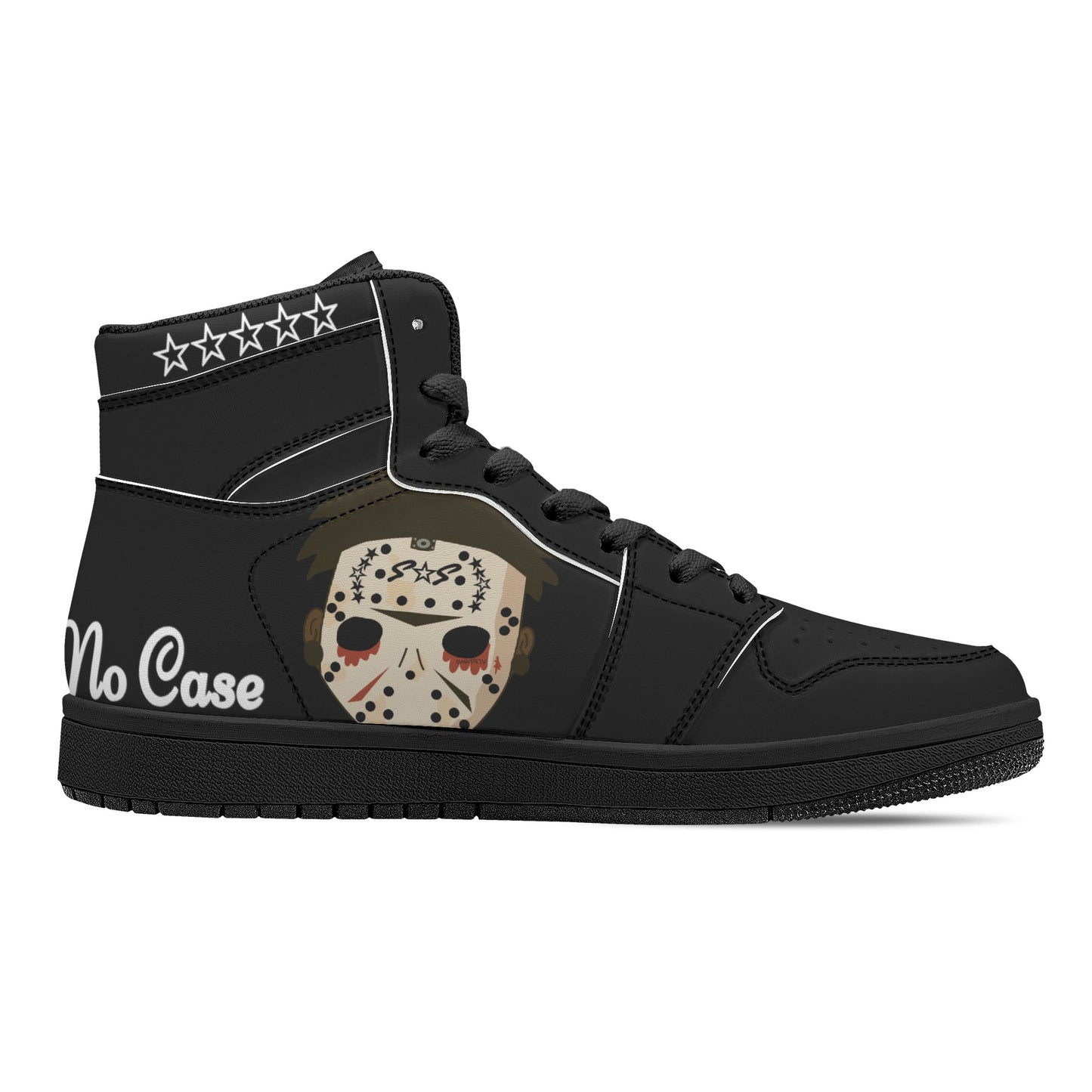 No Face, No Case Mens Black/Black High Top Leather Star Kicks