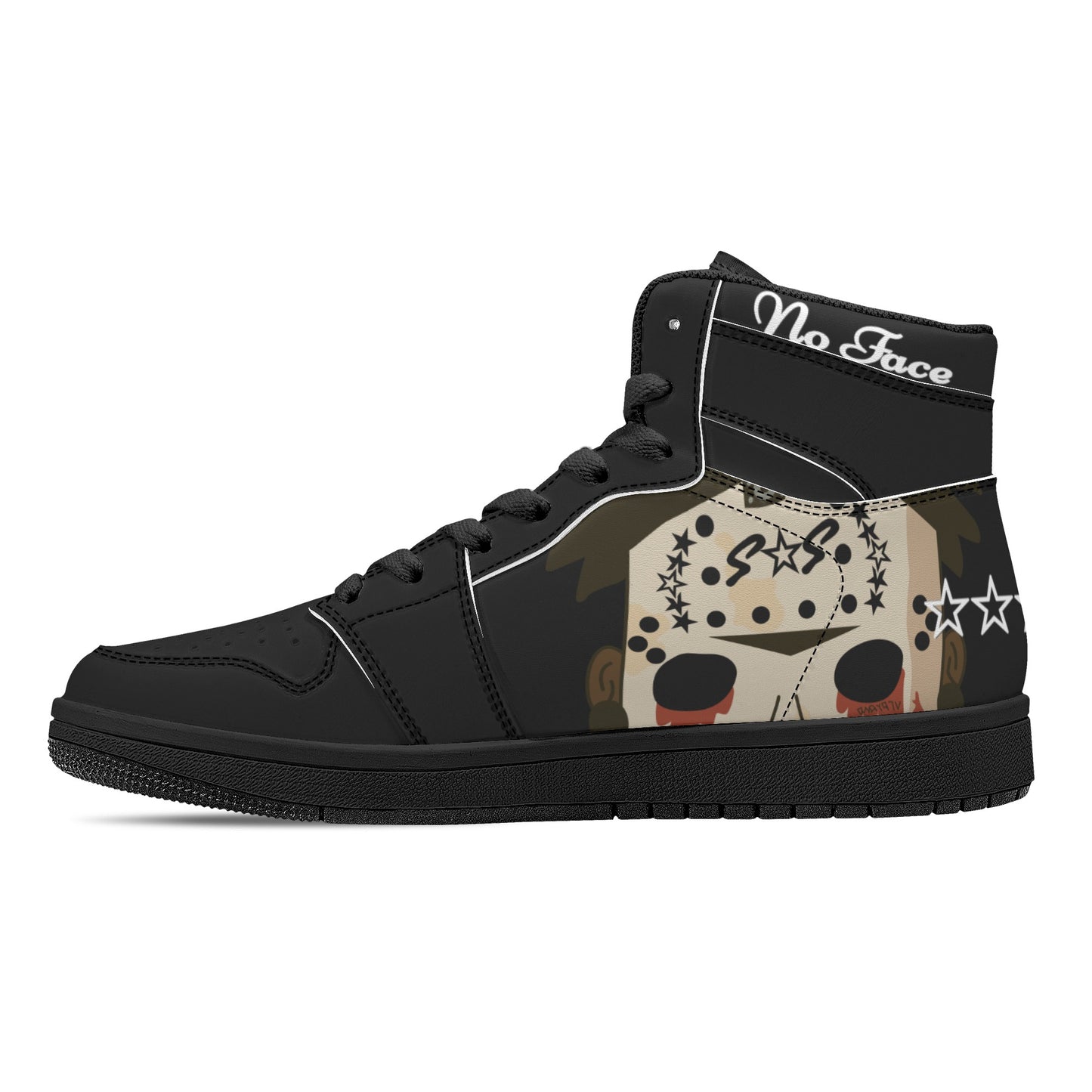 No Face, No Case Mens Black/Black High Top Leather Star Kicks