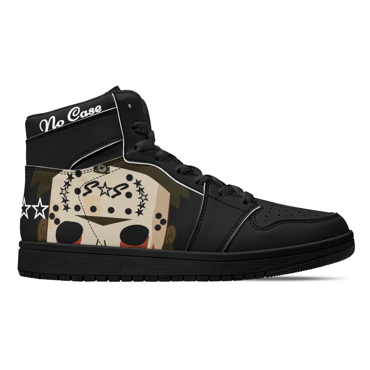 No Face, No Case Mens Black/Black High Top Leather Star Kicks