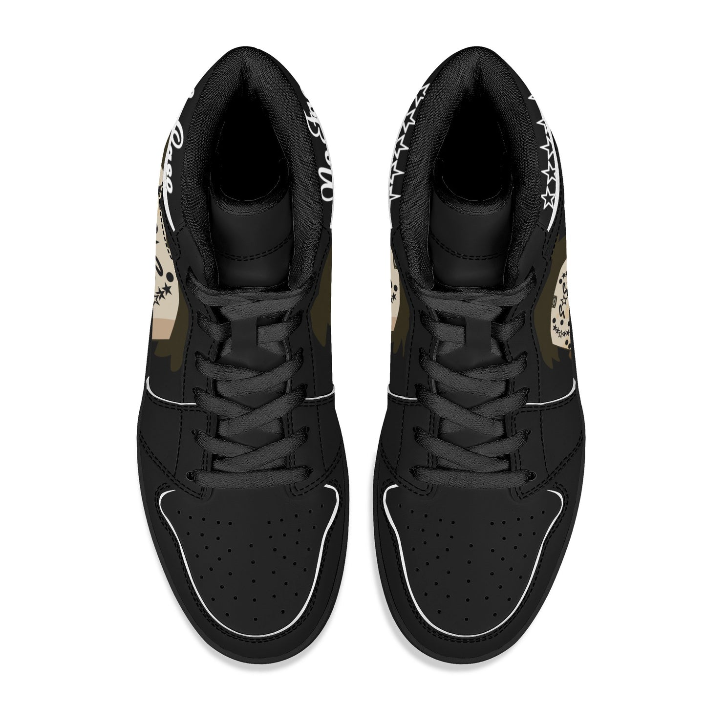 No Face, No Case Mens Black/Black High Top Leather Star Kicks