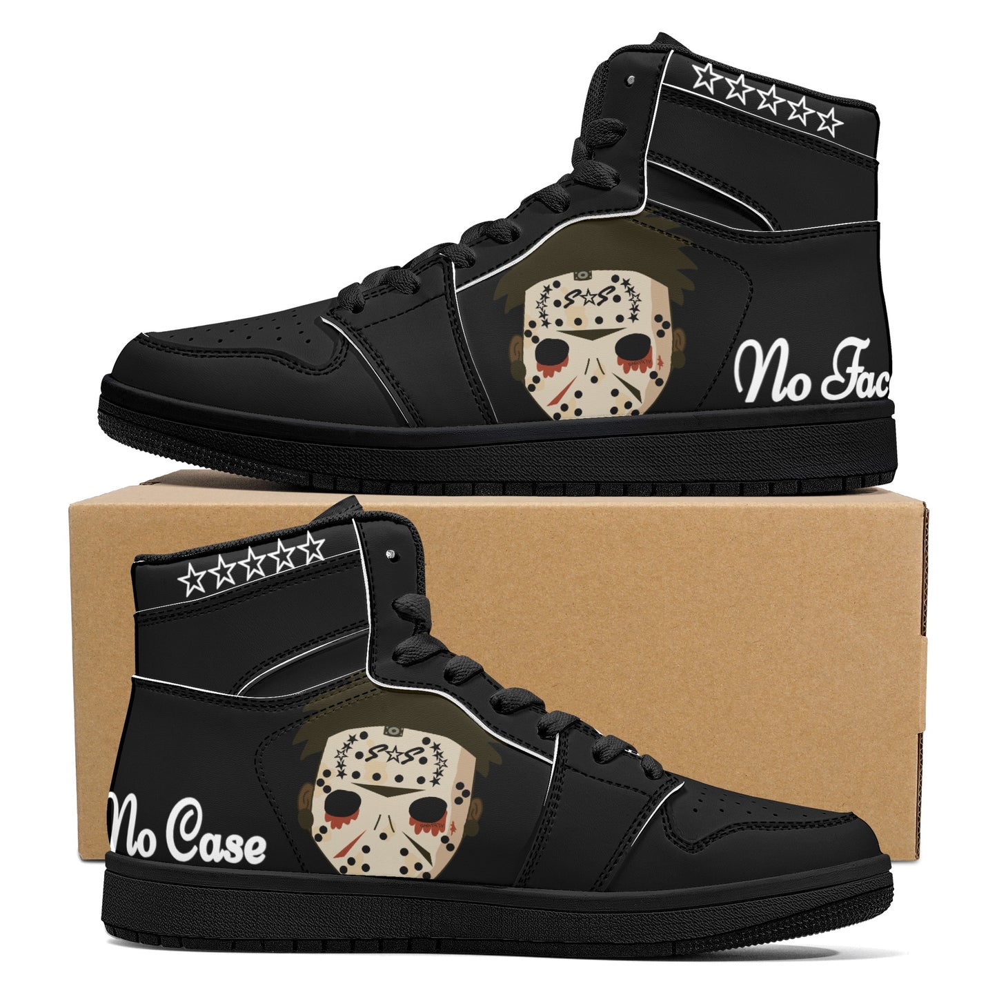 No Face, No Case Mens Black/Black High Top Leather Star Kicks