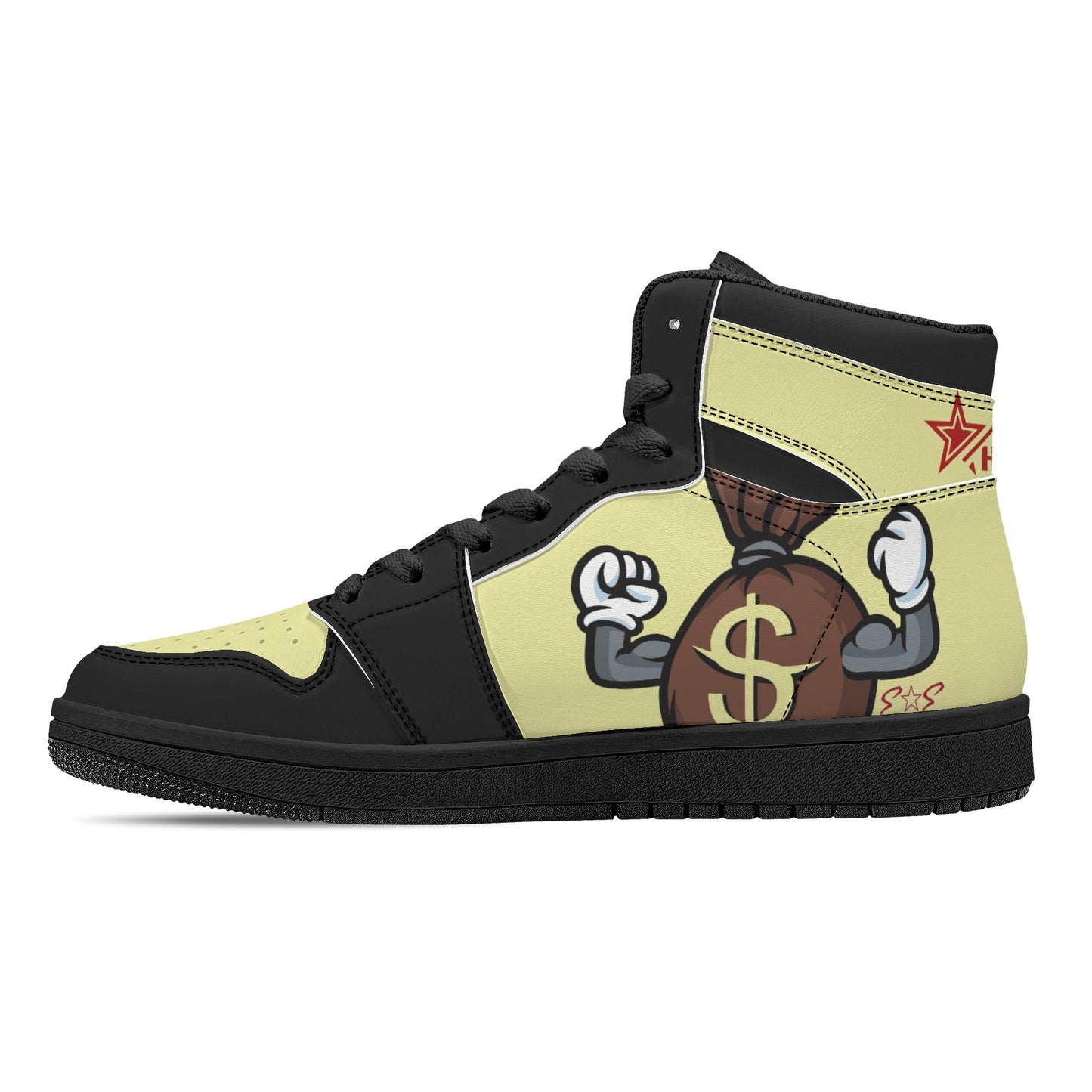 T.T.D (Ten Toes Down) Mens Cream/Black High Top Leather Star Kicks