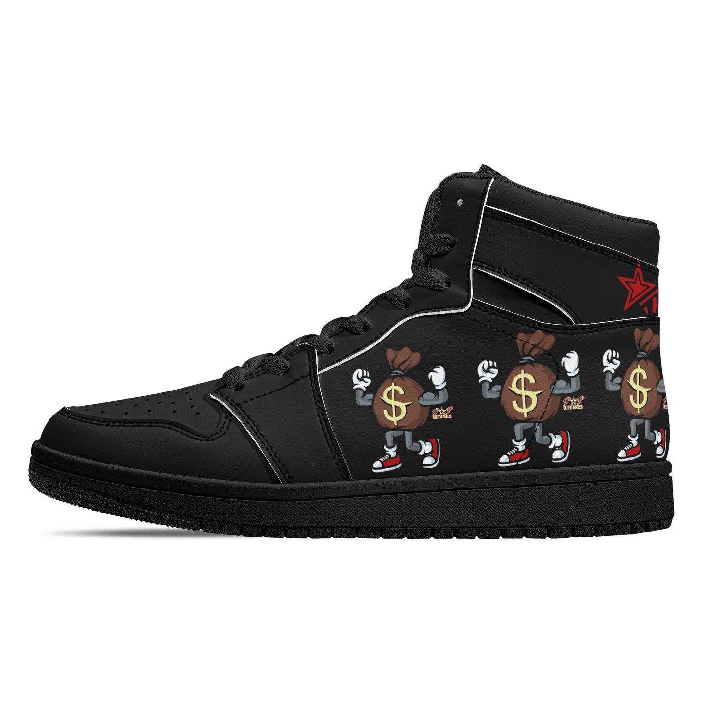 T.T.D (Ten Toes Down) Mens Black/Black High Top Leather Star Kicks