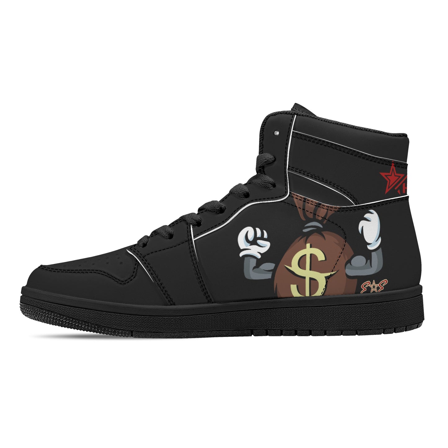 T.T.D (Ten Toes Down) Mens Black/Black High Top Leather Star Kicks