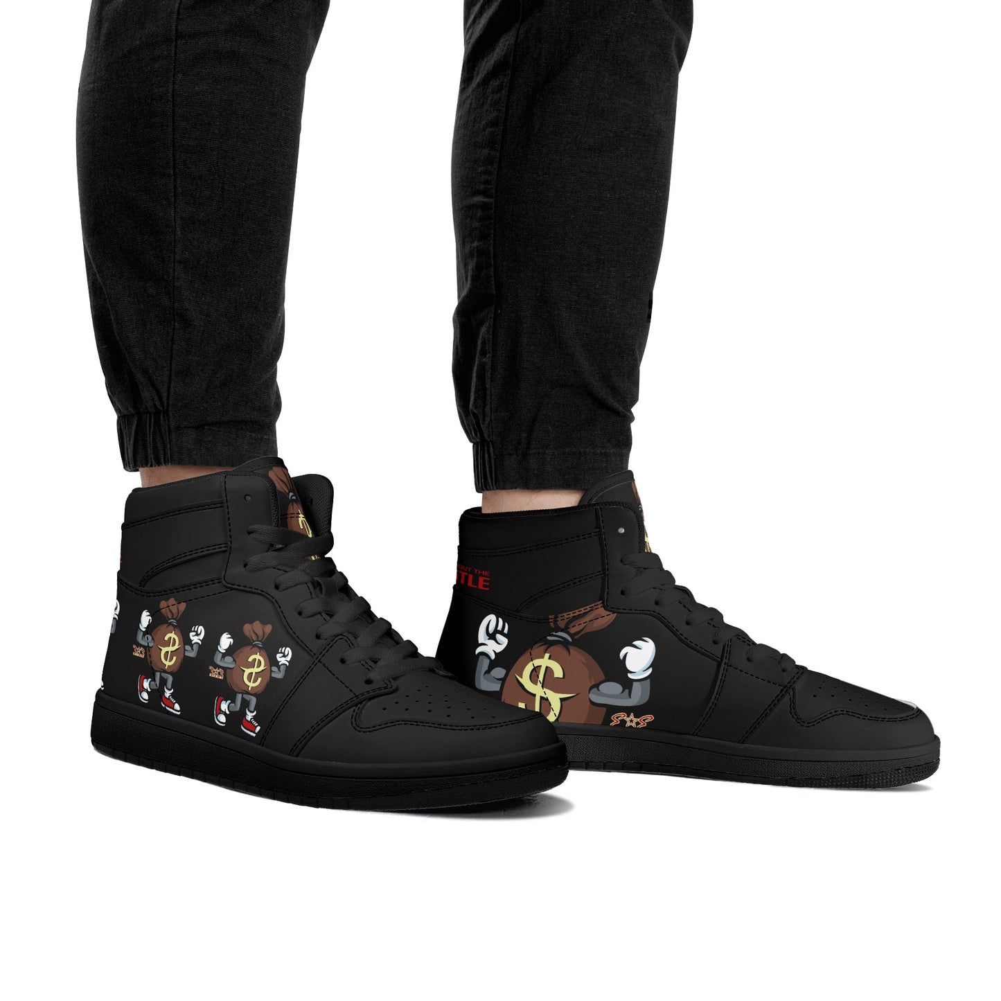 T.T.D (Ten Toes Down) Mens Black/Black High Top Leather Star Kicks