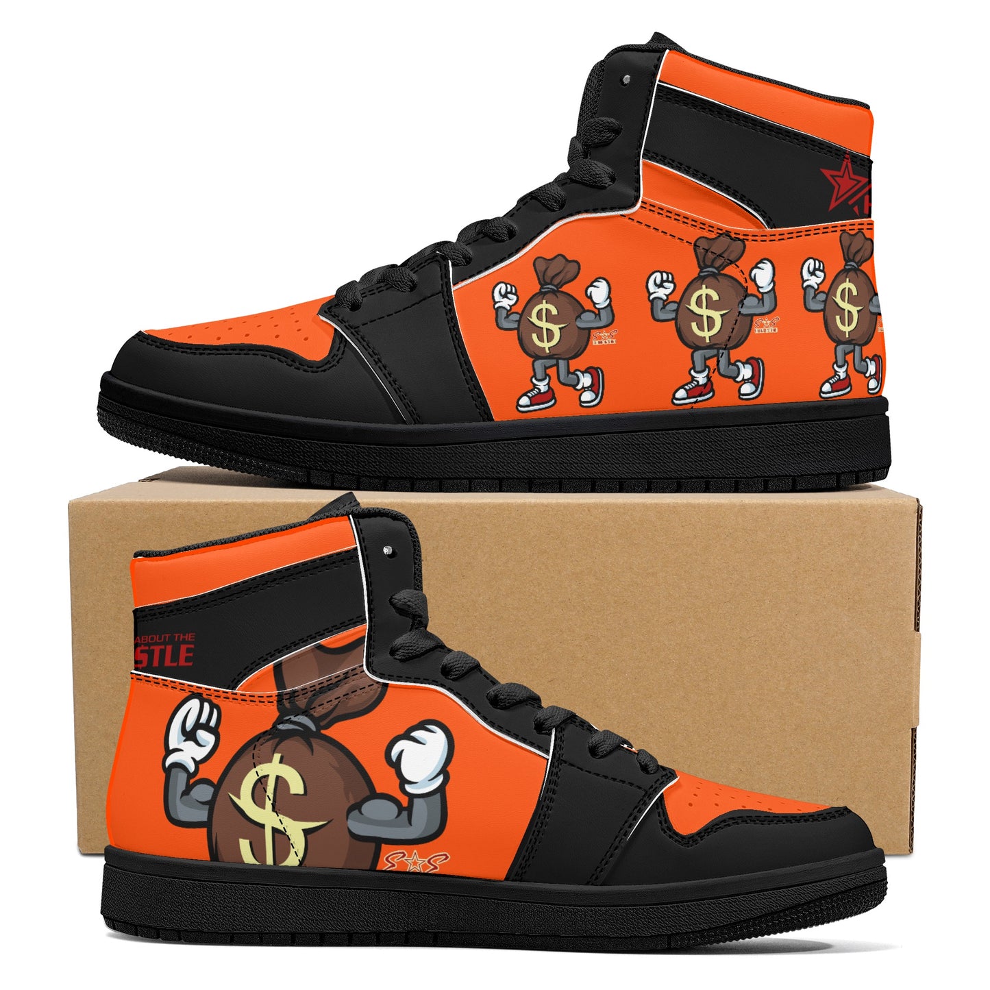 T.T.D (Ten Toes Down) Mens DarkOrange/Black High Top Leather Star Kicks