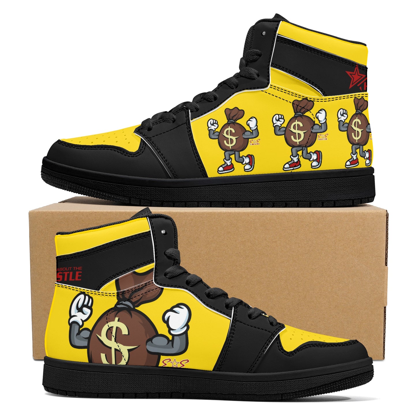 T.T.D (Ten Toes Down) Mens Gold/Black High Top Leather Star Kicks