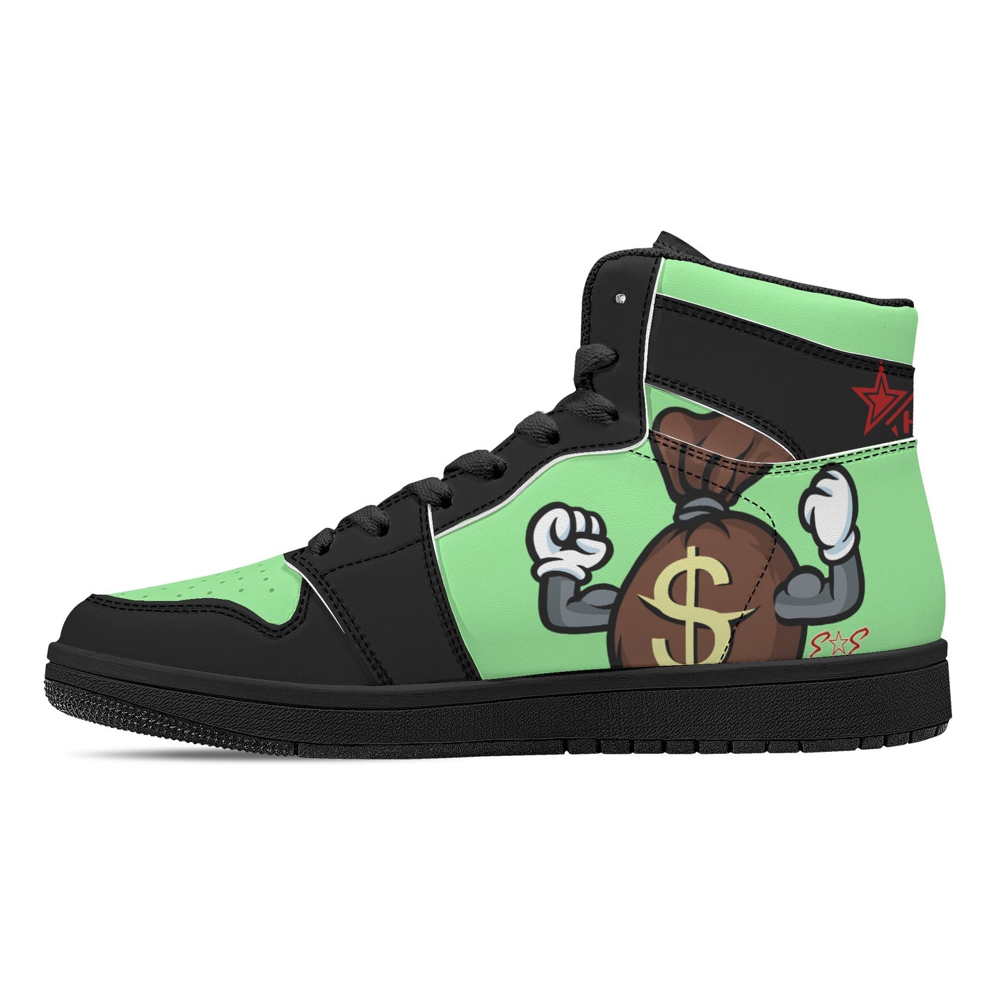 T.T.D (Ten Toes Down) Mens MintGreen/Black High Top Leather Star Kicks