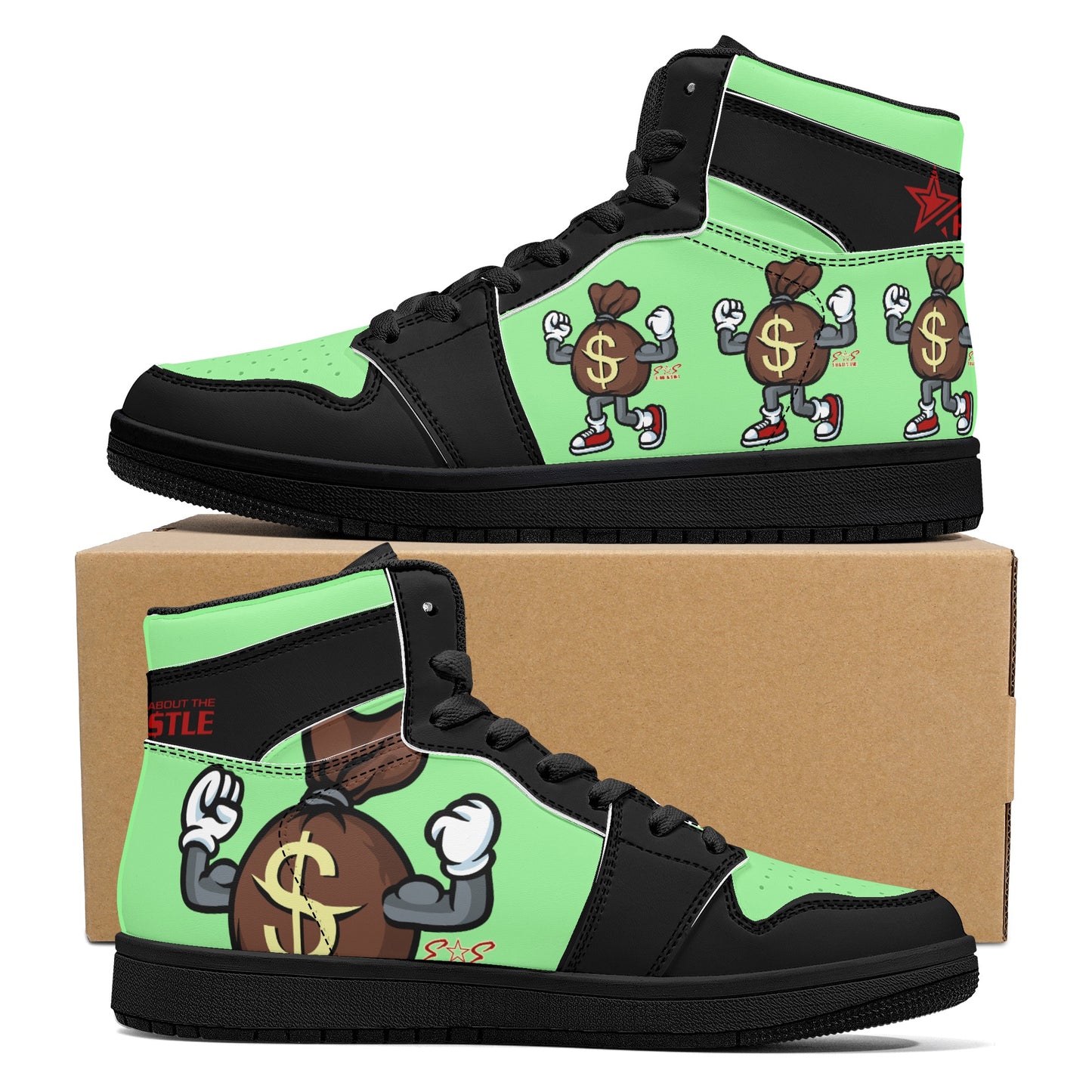 T.T.D (Ten Toes Down) Mens MintGreen/Black High Top Leather Star Kicks