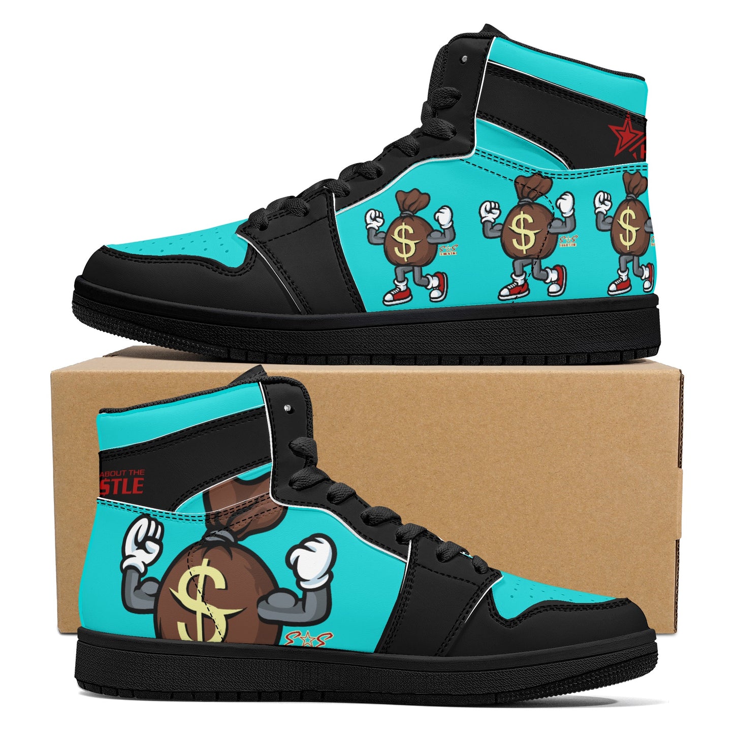 T.T.D (Ten Toes Down) Mens Turquiose/Black High Top Leather Star Kicks