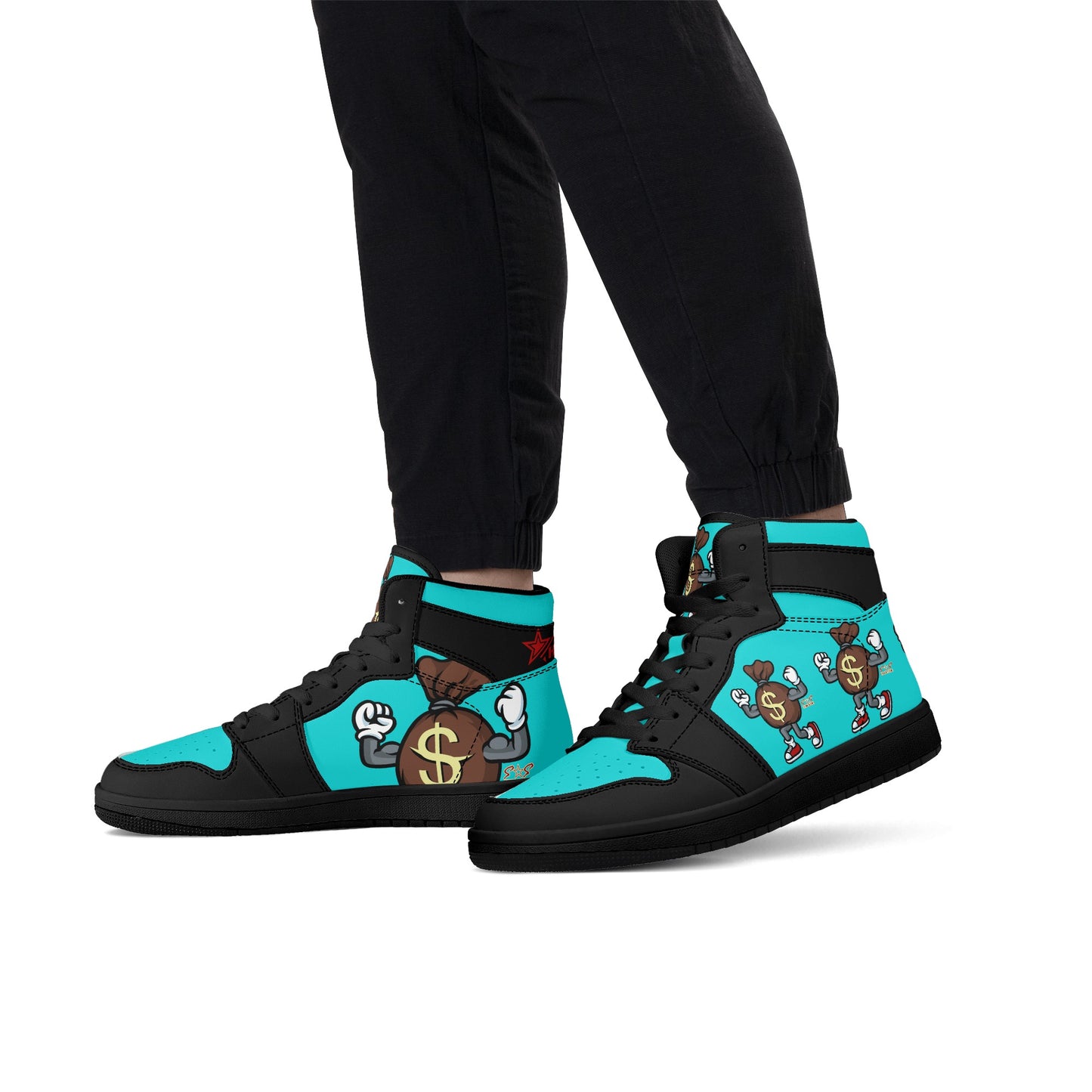 T.T.D (Ten Toes Down) Mens Turquiose/Black High Top Leather Star Kicks